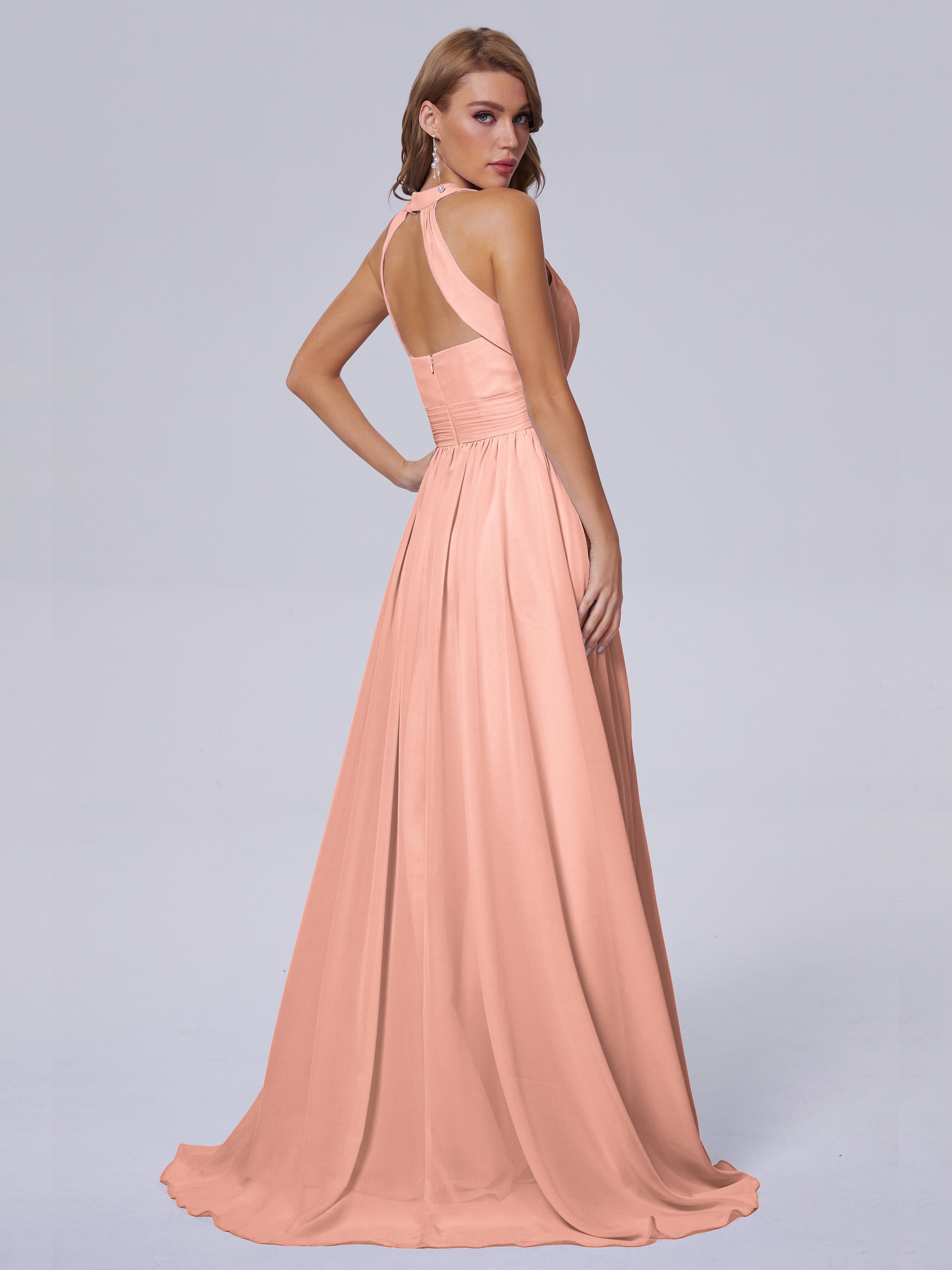 Robe De Demoiselle D Honneur Corail Balayage Traîne Mousseline Robes Demoiselle D'Honneur