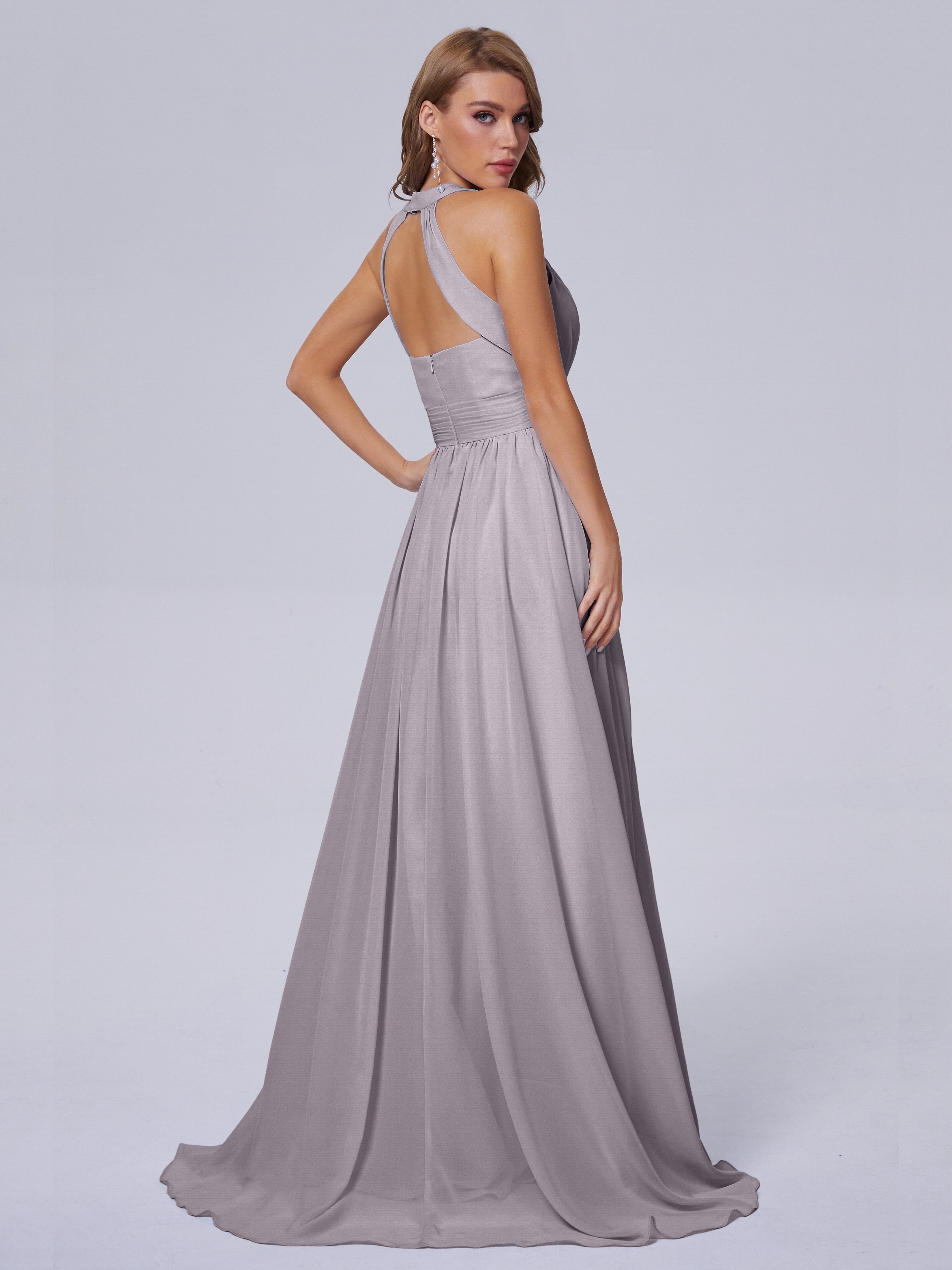 Robes De Demoiselle D'Honneur Couleur Crépuscule Balayage Traîne Mousseline Robes Demoiselle D'Honneur