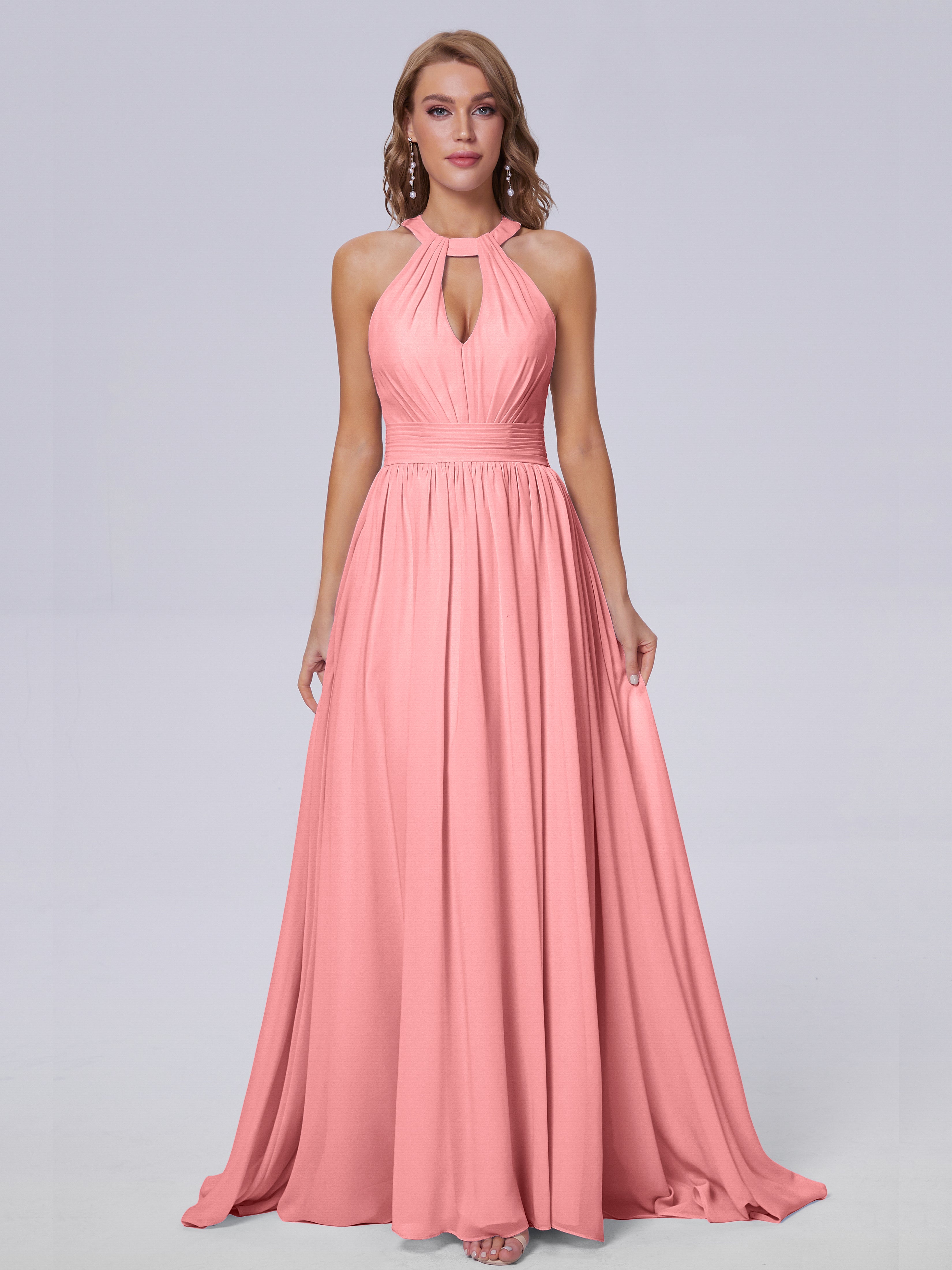 Robes De Demoiselle D'Honneur En Flamant Balayage Traîne Mousseline Robes Demoiselle D'Honneur