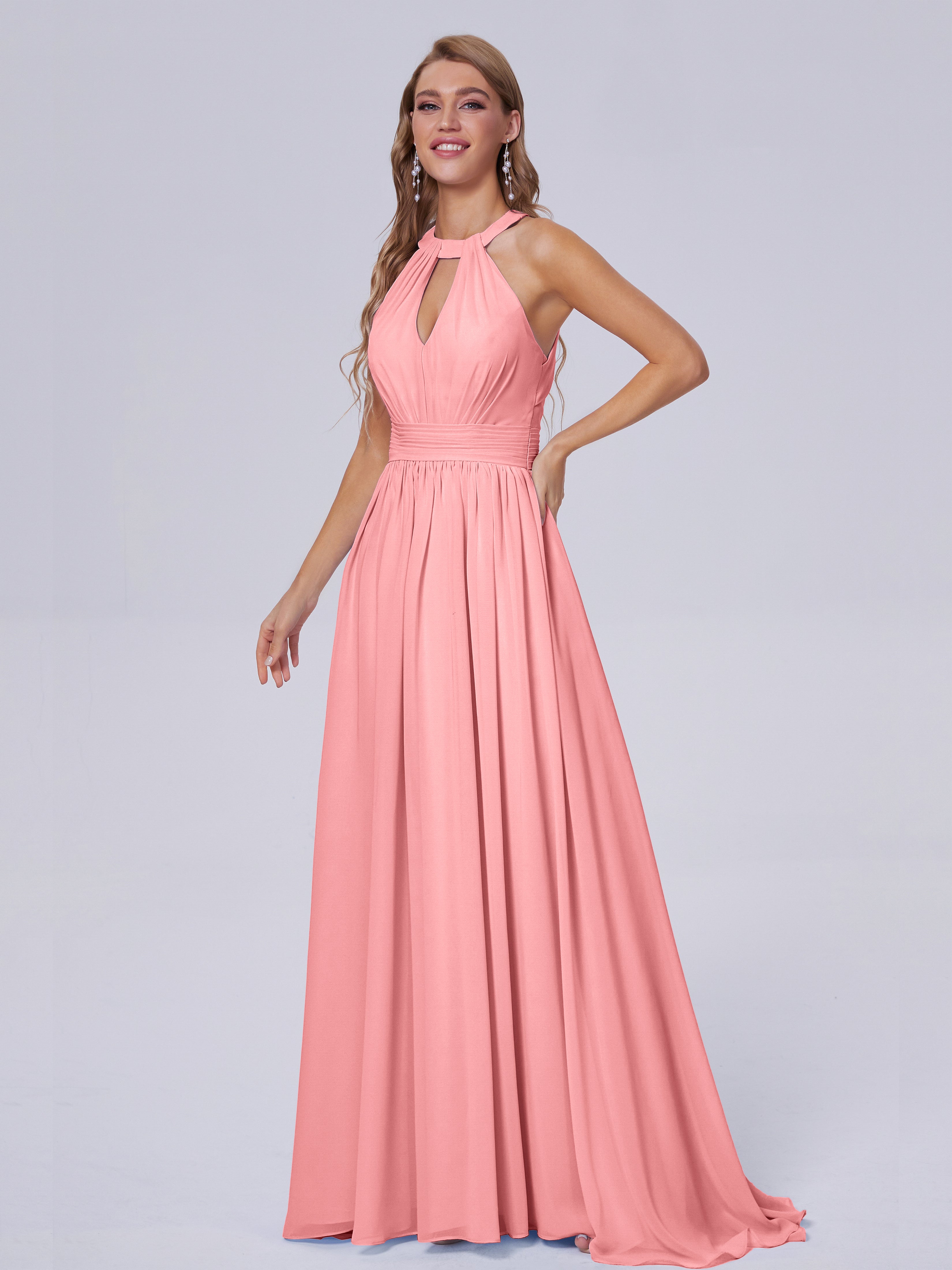 Robes De Demoiselle D'Honneur En Flamant Balayage Traîne Mousseline Robes Demoiselle D'Honneur