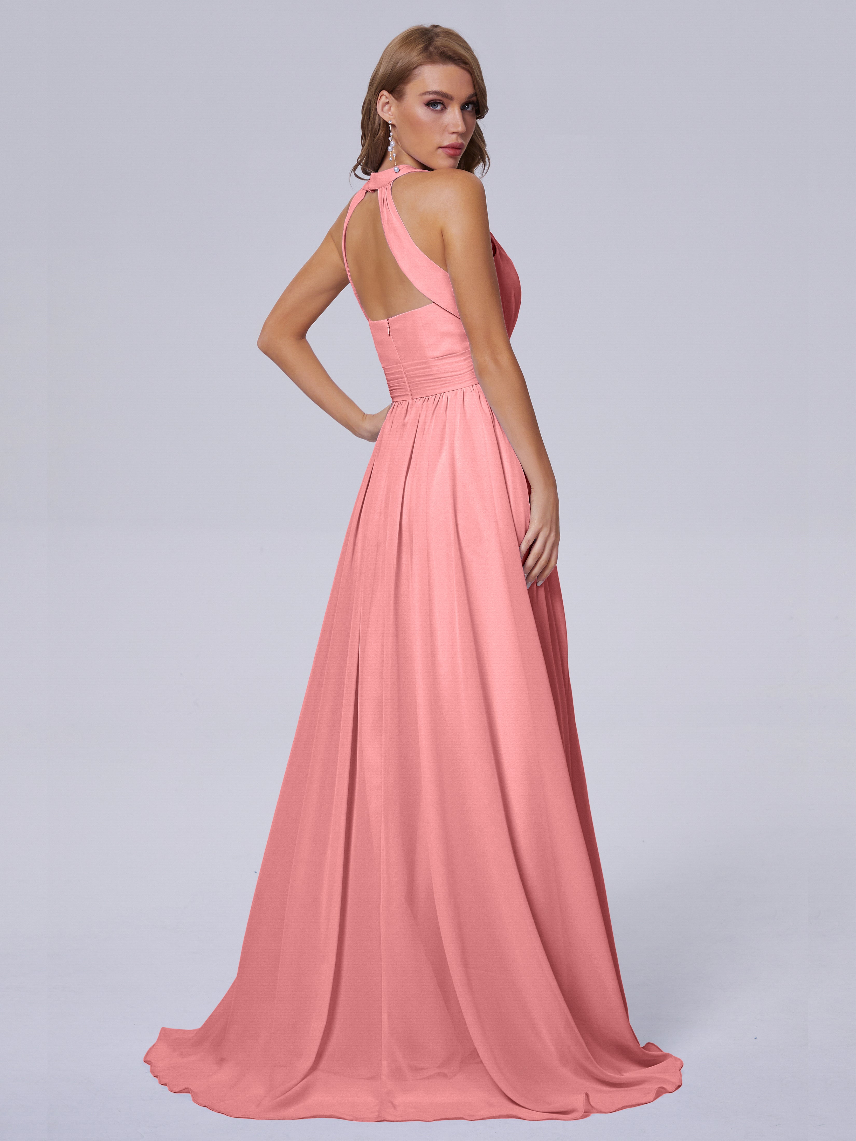 Robes De Demoiselle D'Honneur En Flamant Balayage Traîne Mousseline Robes Demoiselle D'Honneur