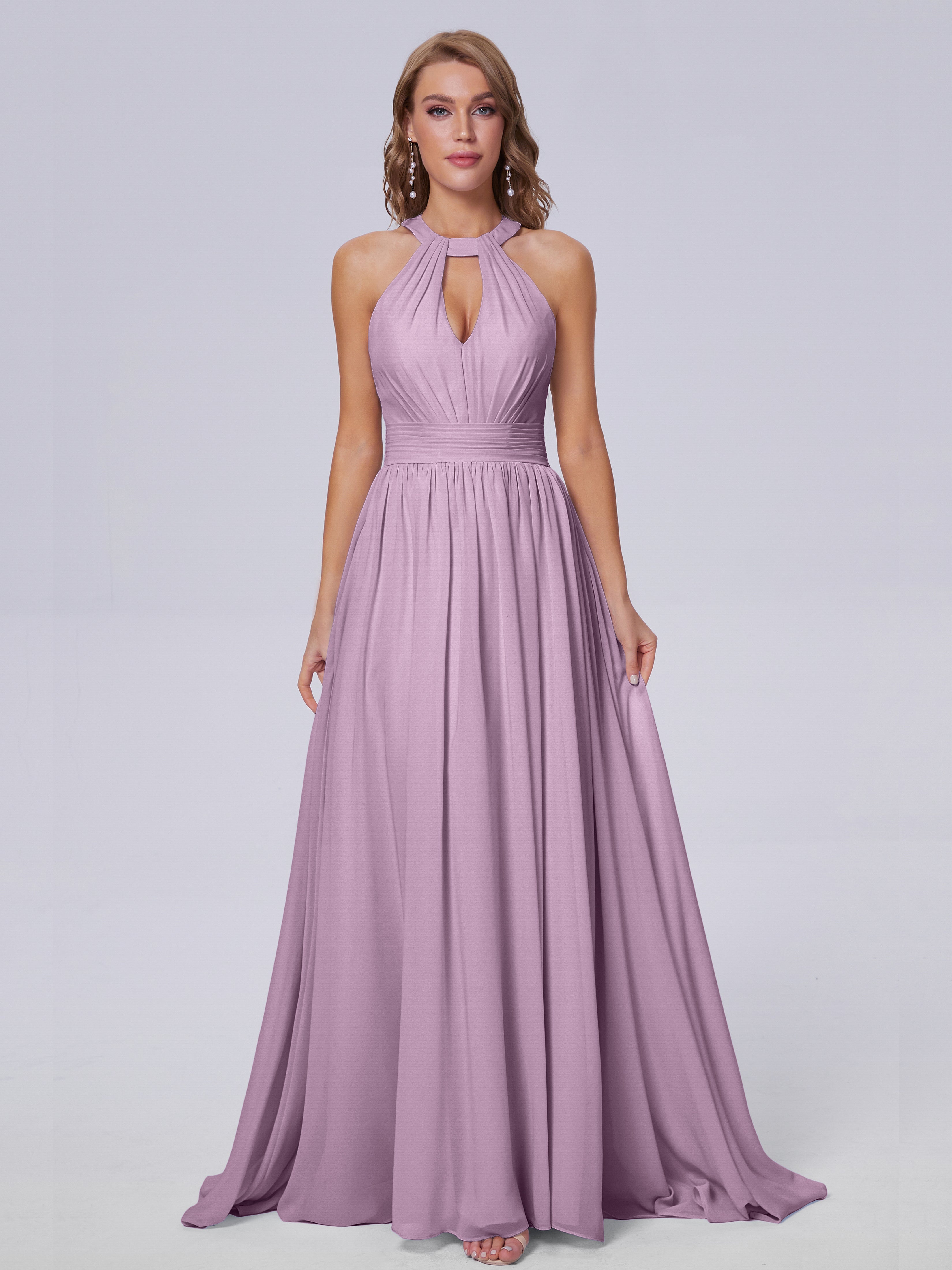 Robes De Demoiselle D'Honneur Glycine Balayage Traîne Mousseline Robes Demoiselle D'Honneur