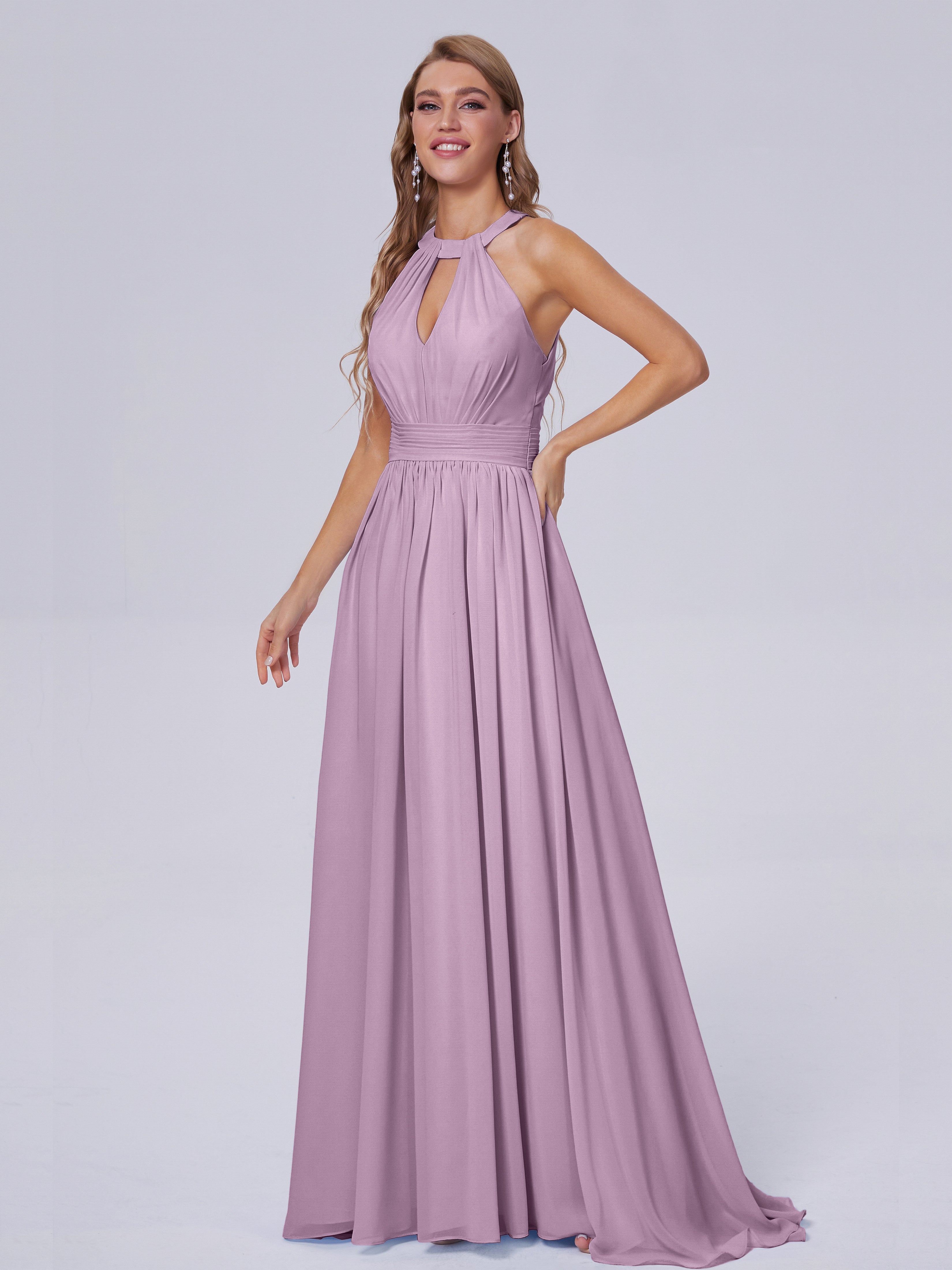 Robes De Demoiselle D'Honneur Glycine Balayage Traîne Mousseline Robes Demoiselle D'Honneur
