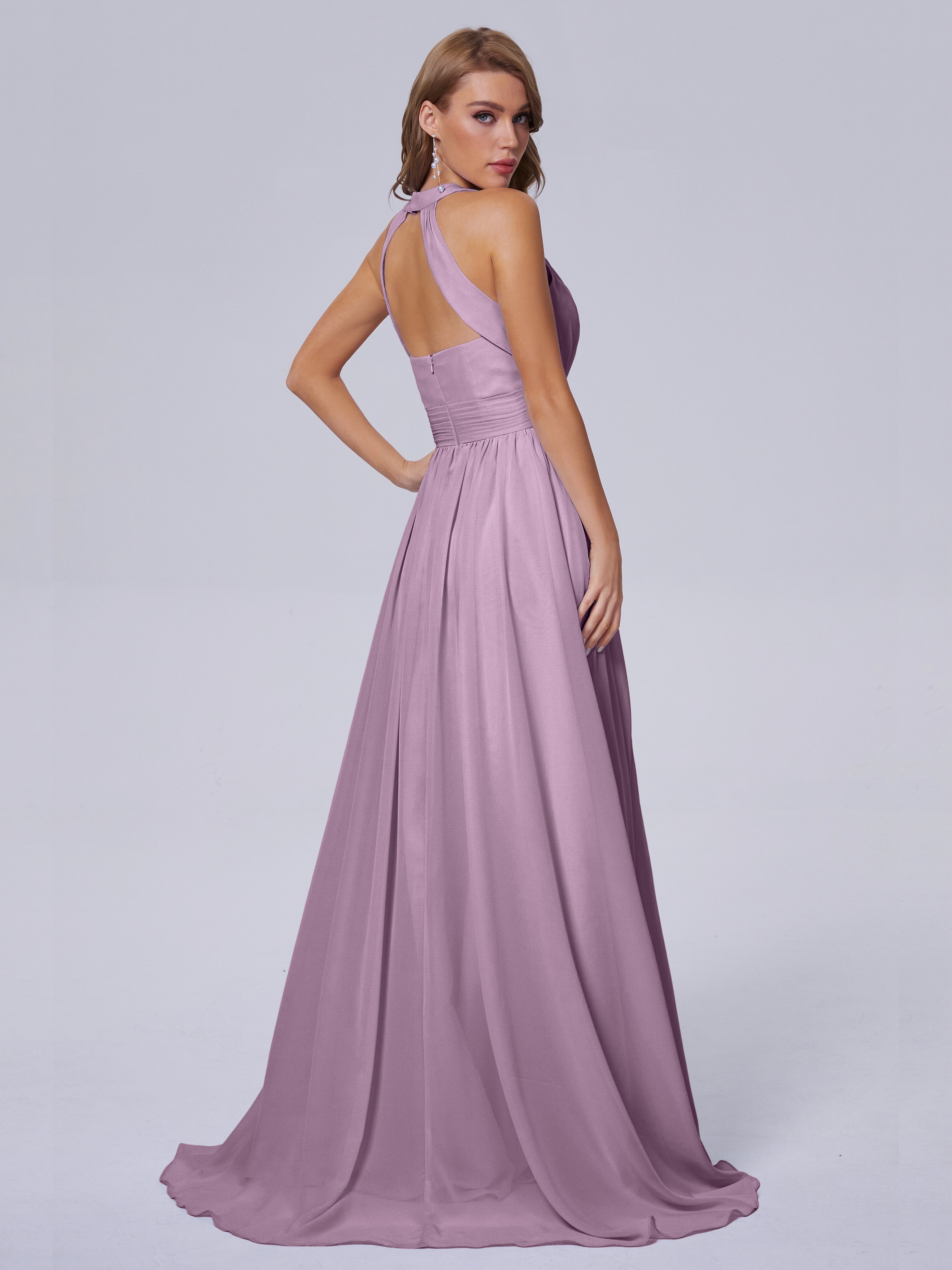 Robes De Demoiselle D'Honneur Glycine Balayage Traîne Mousseline Robes Demoiselle D'Honneur
