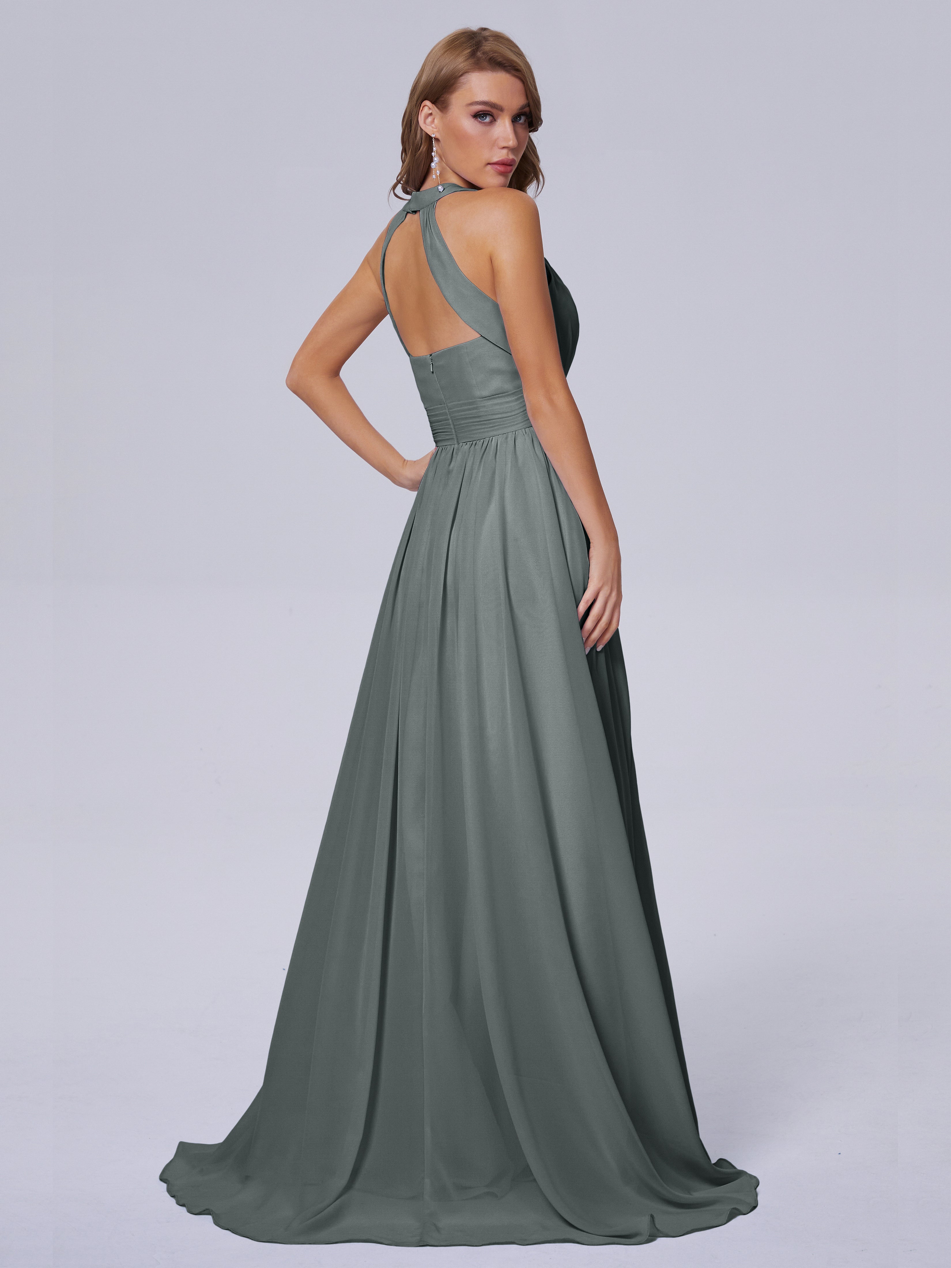 Robe De Demoiselle D Honneur Grise Balayage Traîne Mousseline Robes Demoiselle D'Honneur