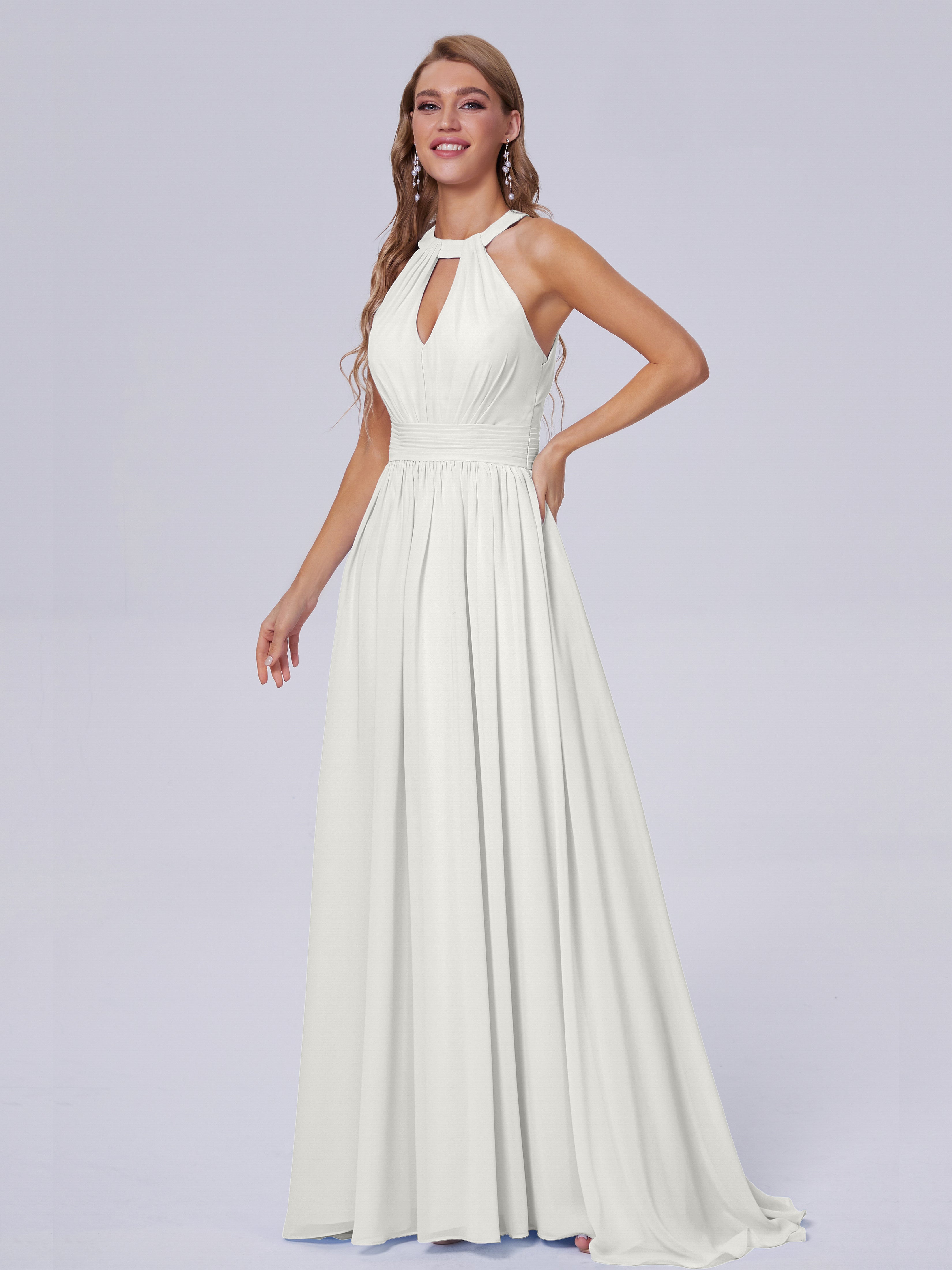 Robe Demoiselle D Honneur Ivoire Balayage Traîne Mousseline Robes Demoiselle D'Honneur