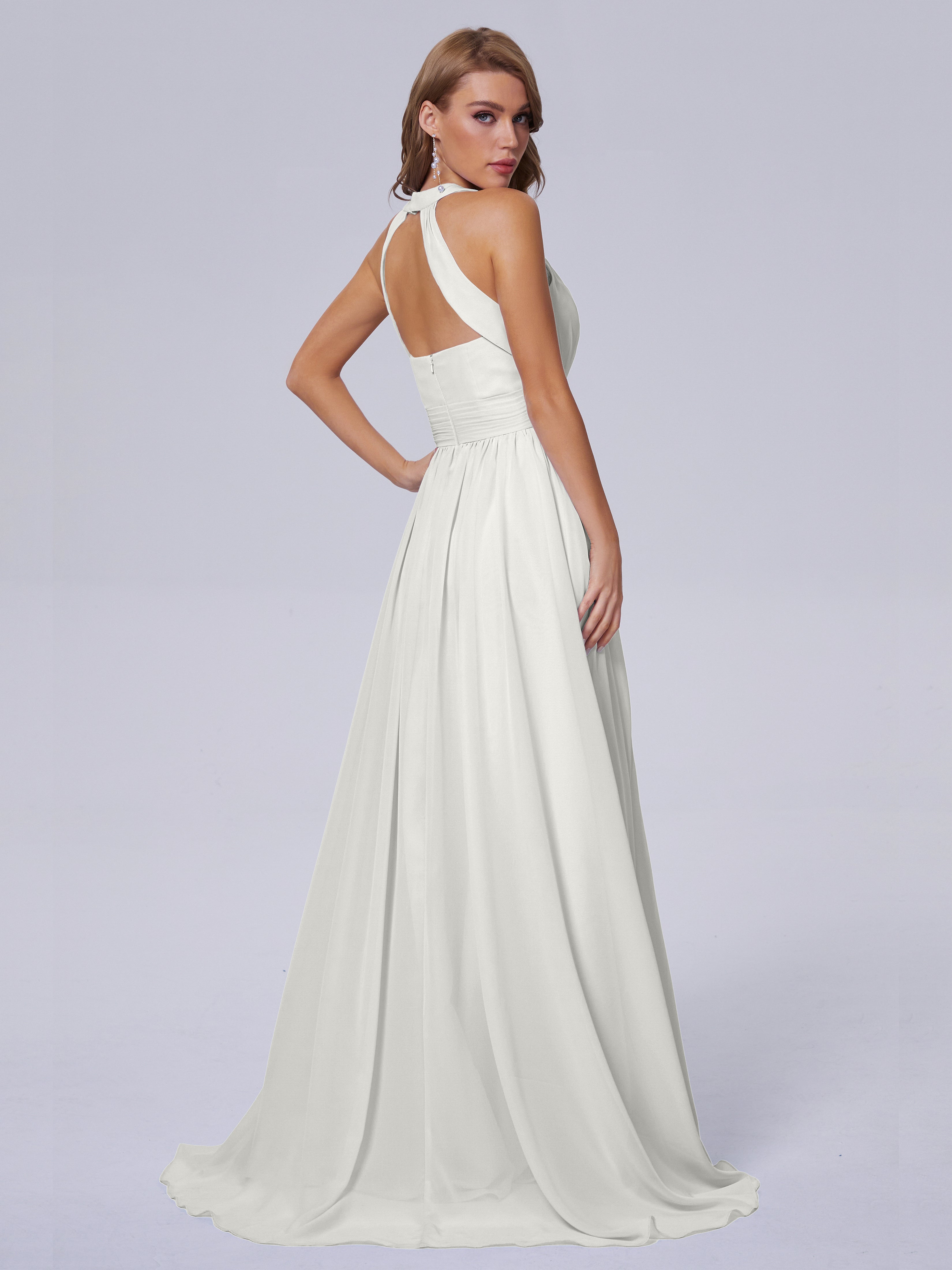 Robe Demoiselle D Honneur Ivoire Balayage Traîne Mousseline Robes Demoiselle D'Honneur