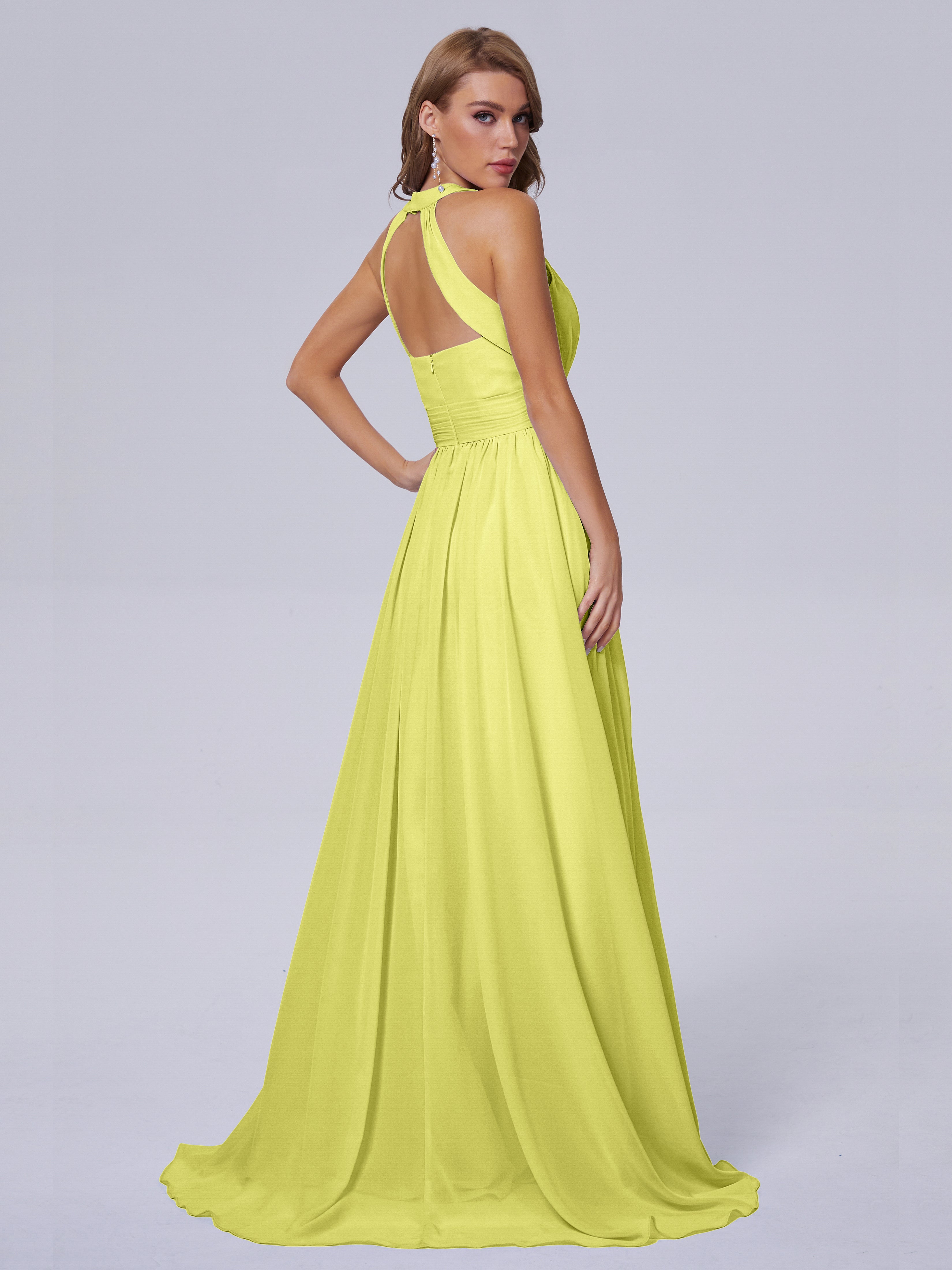 Robes De Demoiselle D'Honneur Jonquille Balayage Traîne Mousseline Robes Demoiselle D'Honneur
