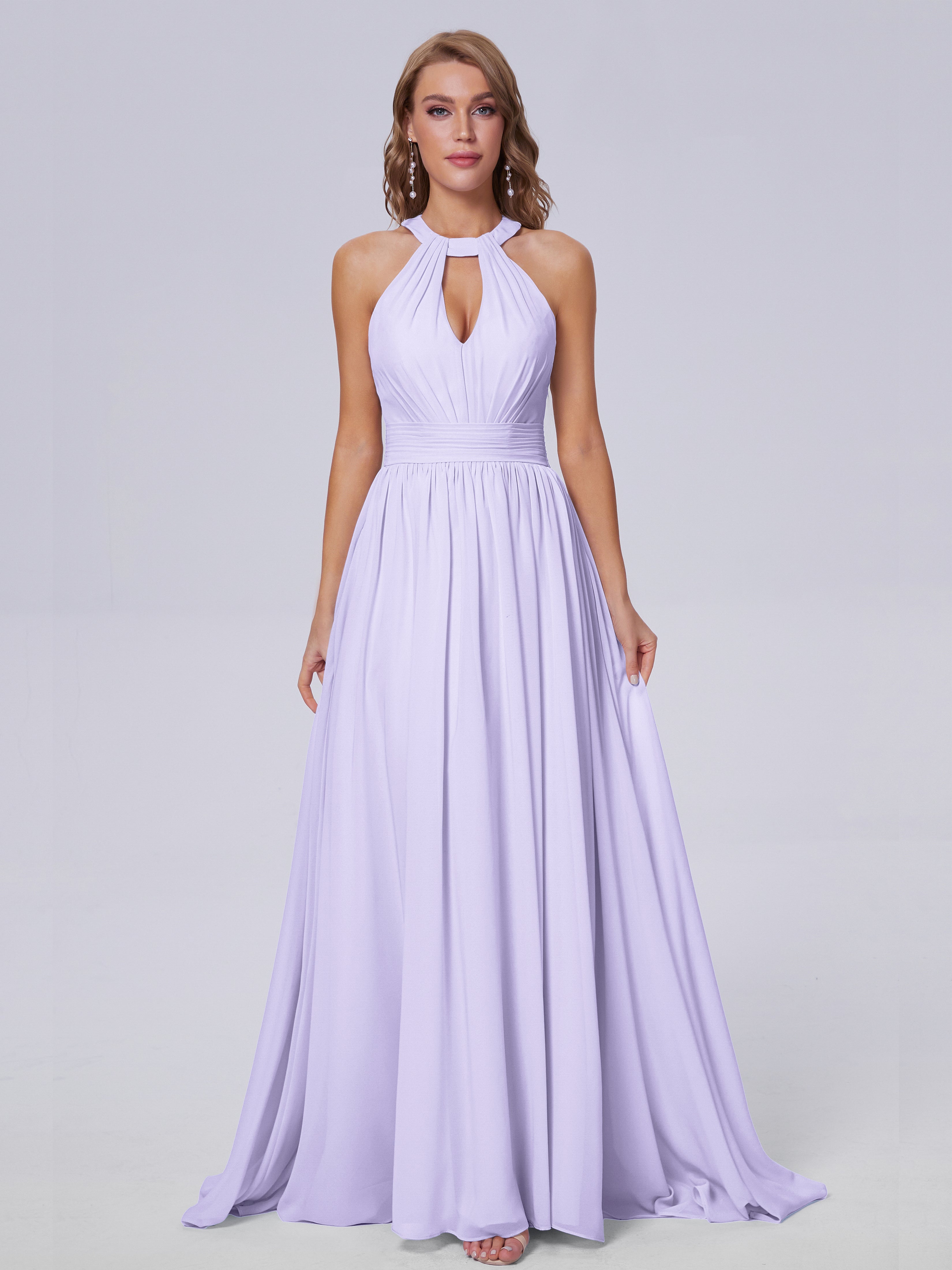 Robe Longue Lilas Demoiselle D Honneur Balayage Traîne Mousseline Robes Demoiselle D'Honneur