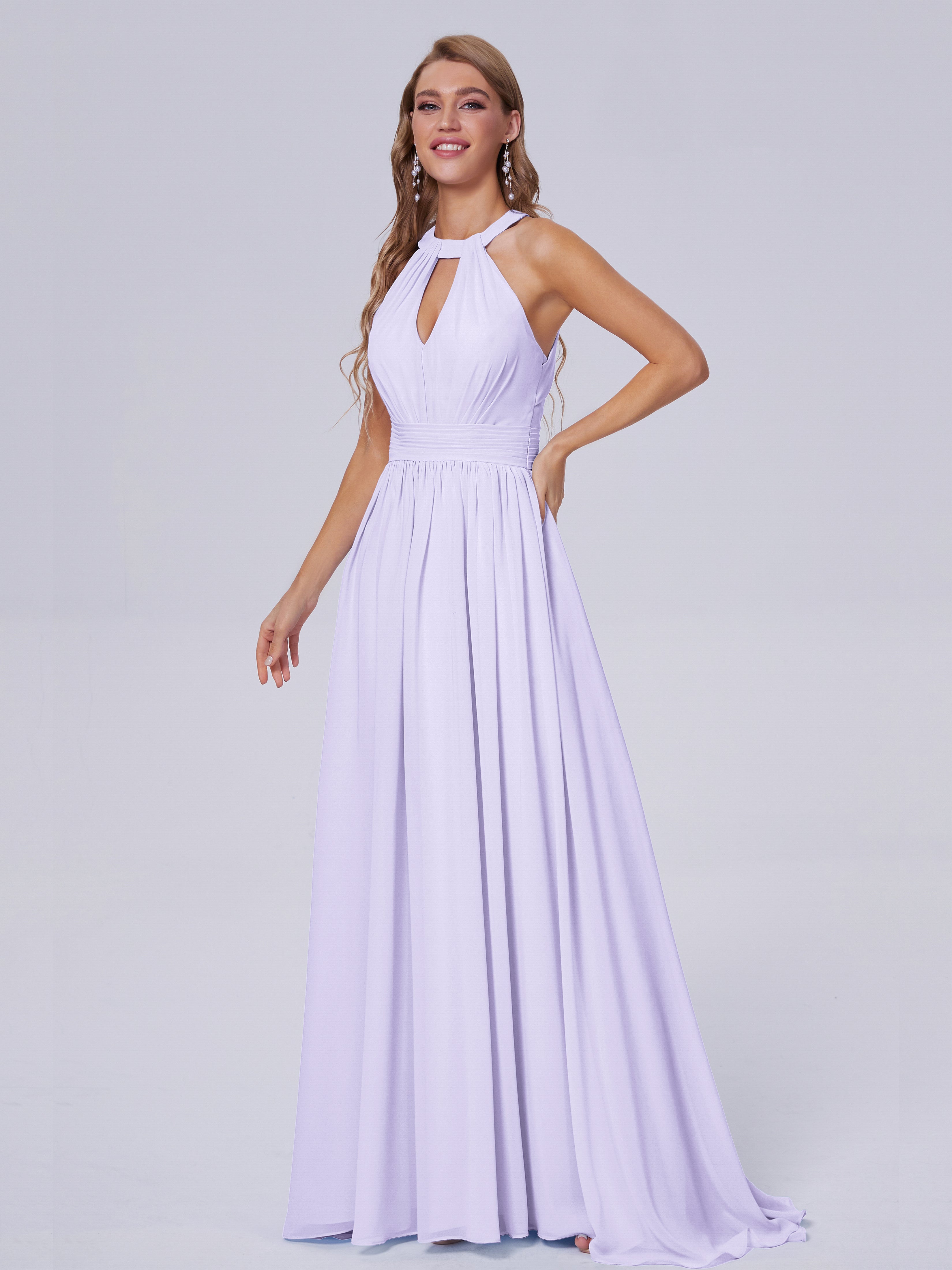 Robe Longue Lilas Demoiselle D Honneur Balayage Traîne Mousseline Robes Demoiselle D'Honneur
