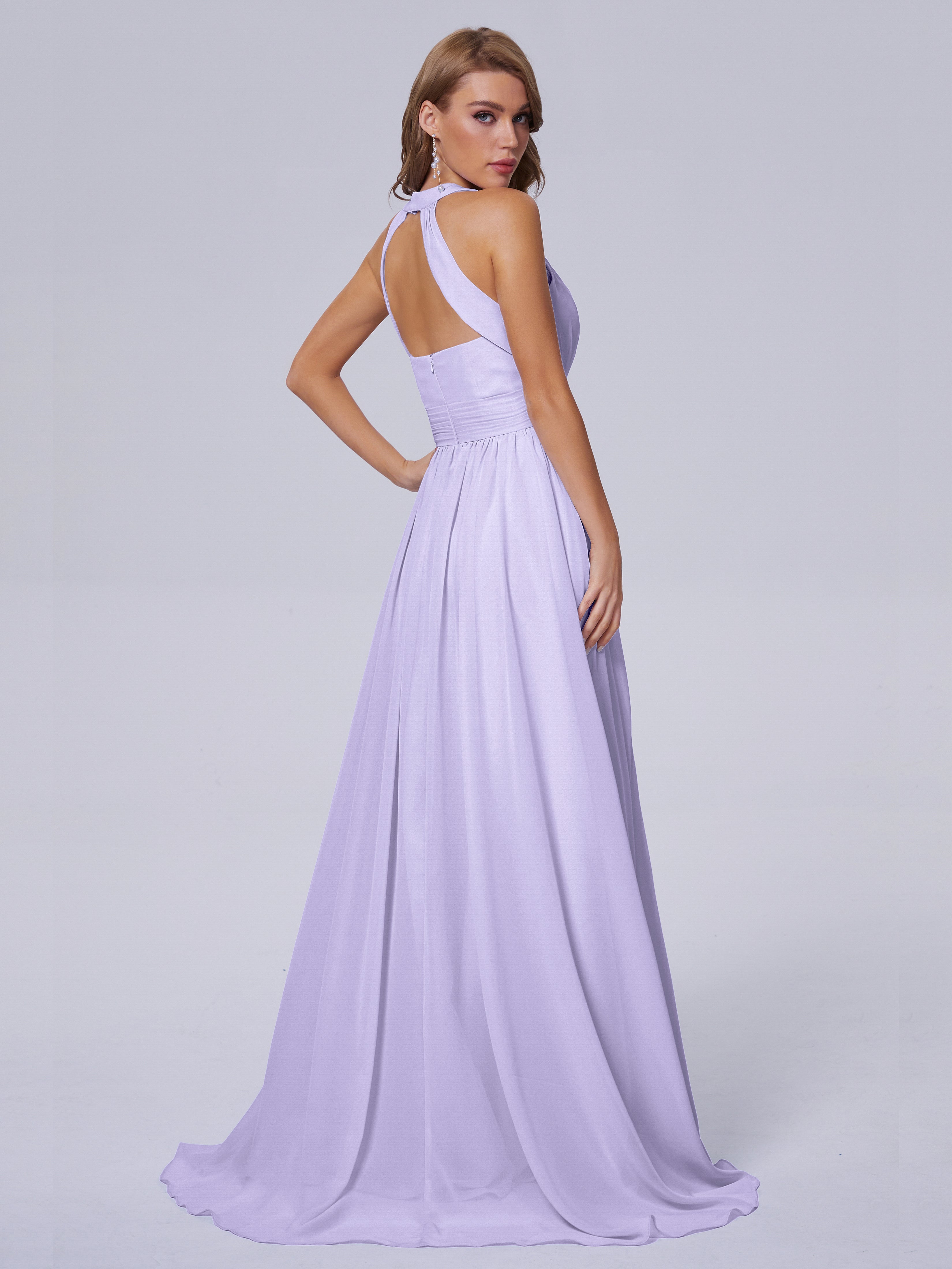 Robe Longue Lilas Demoiselle D Honneur Balayage Traîne Mousseline Robes Demoiselle D'Honneur