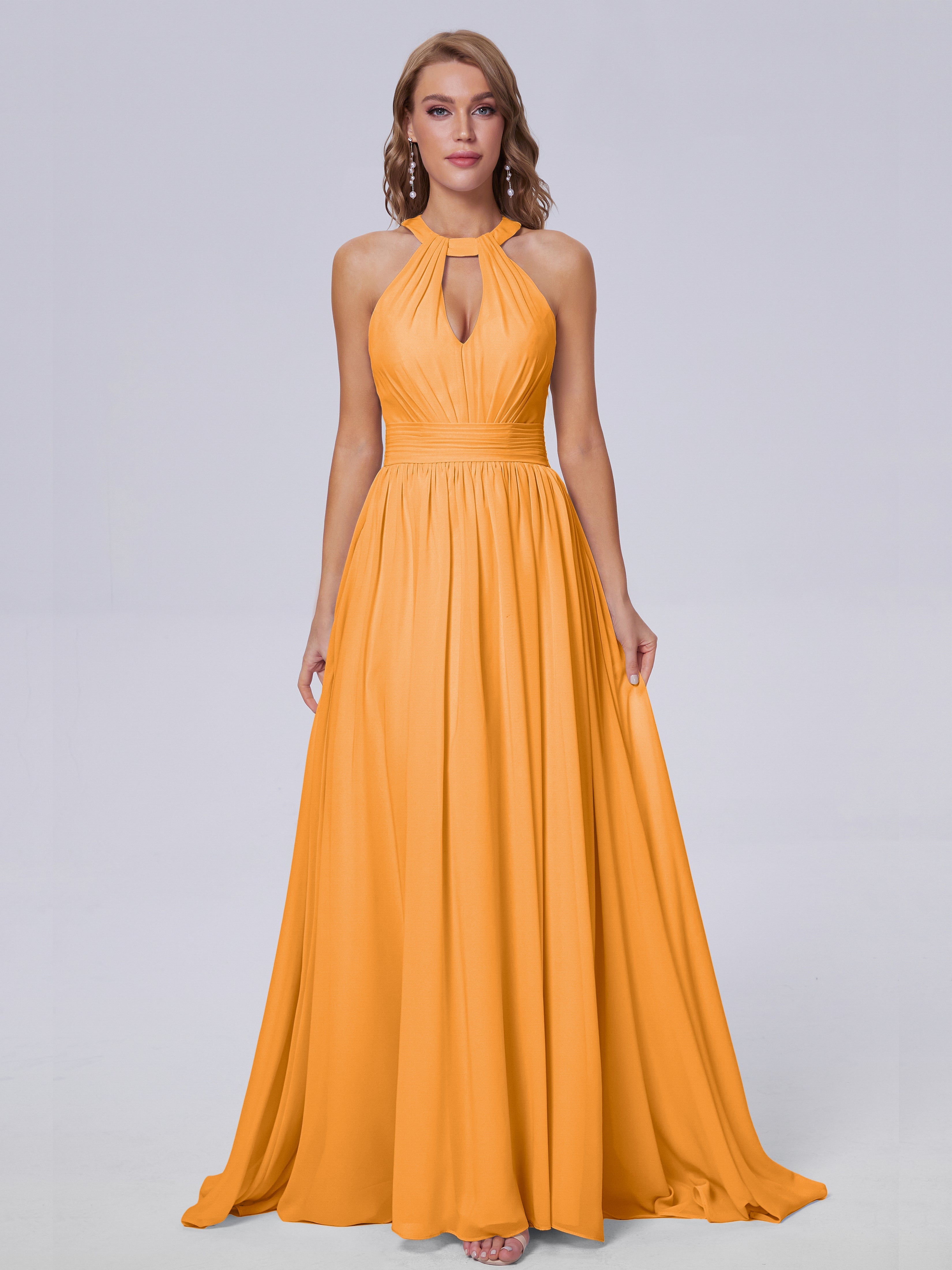 Robes De Demoiselle D'Honneur Mandarine Balayage Traîne Mousseline Robes Demoiselle D'Honneur