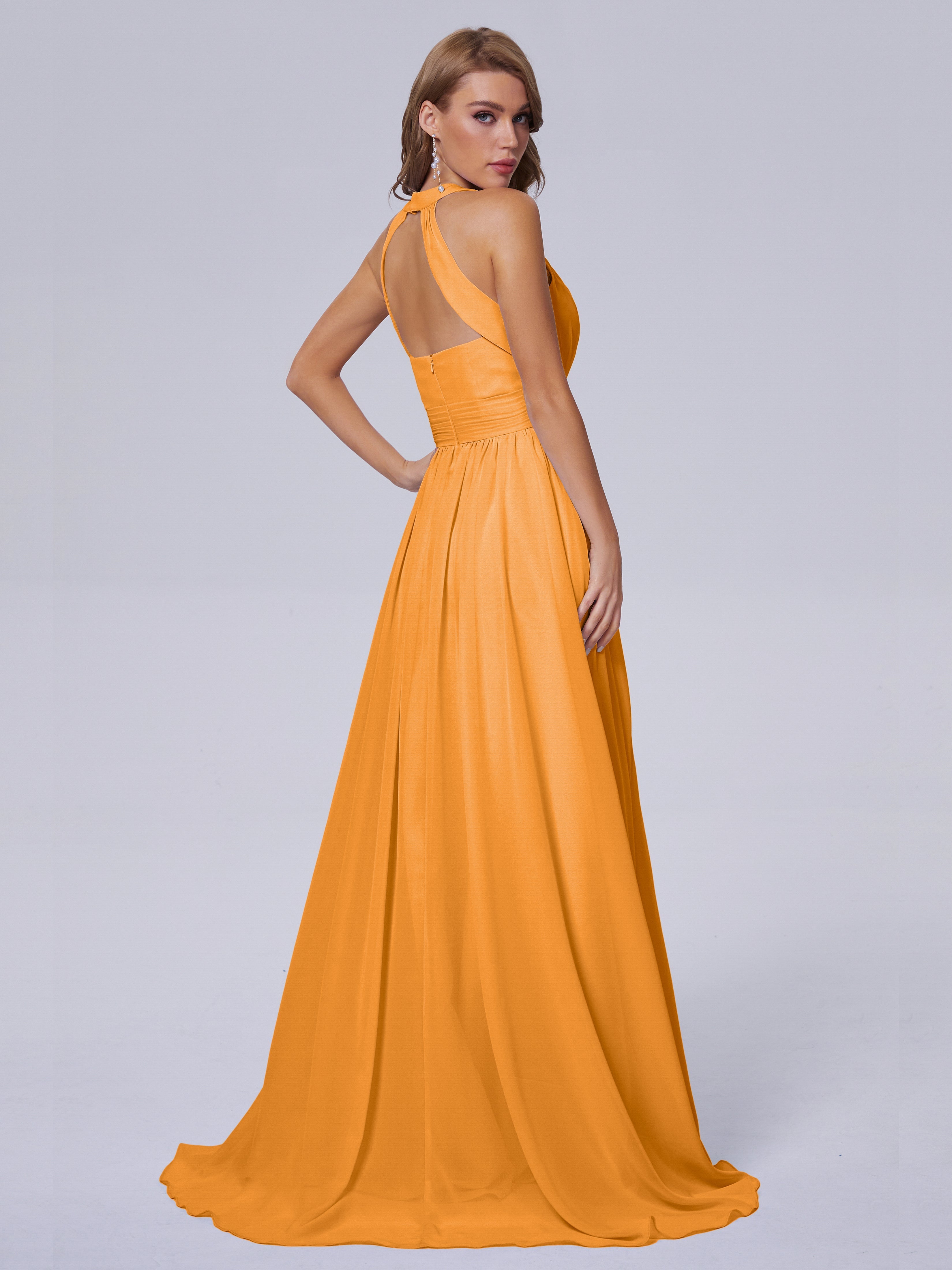 Robes De Demoiselle D'Honneur Mandarine Balayage Traîne Mousseline Robes Demoiselle D'Honneur