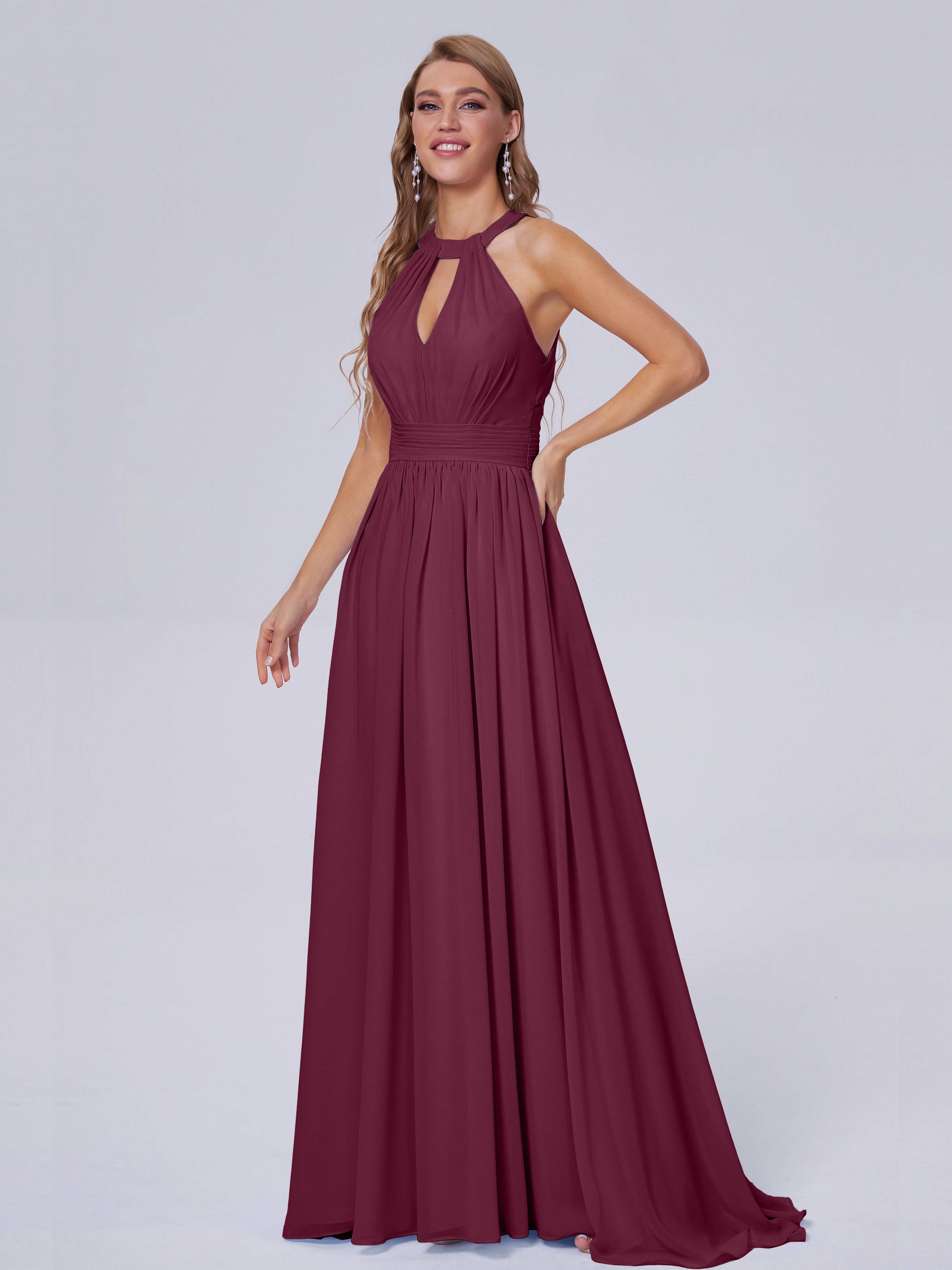 Robes De Demoiselle D'Honneur Mure Balayage Traîne Mousseline Robes Demoiselle D'Honneur