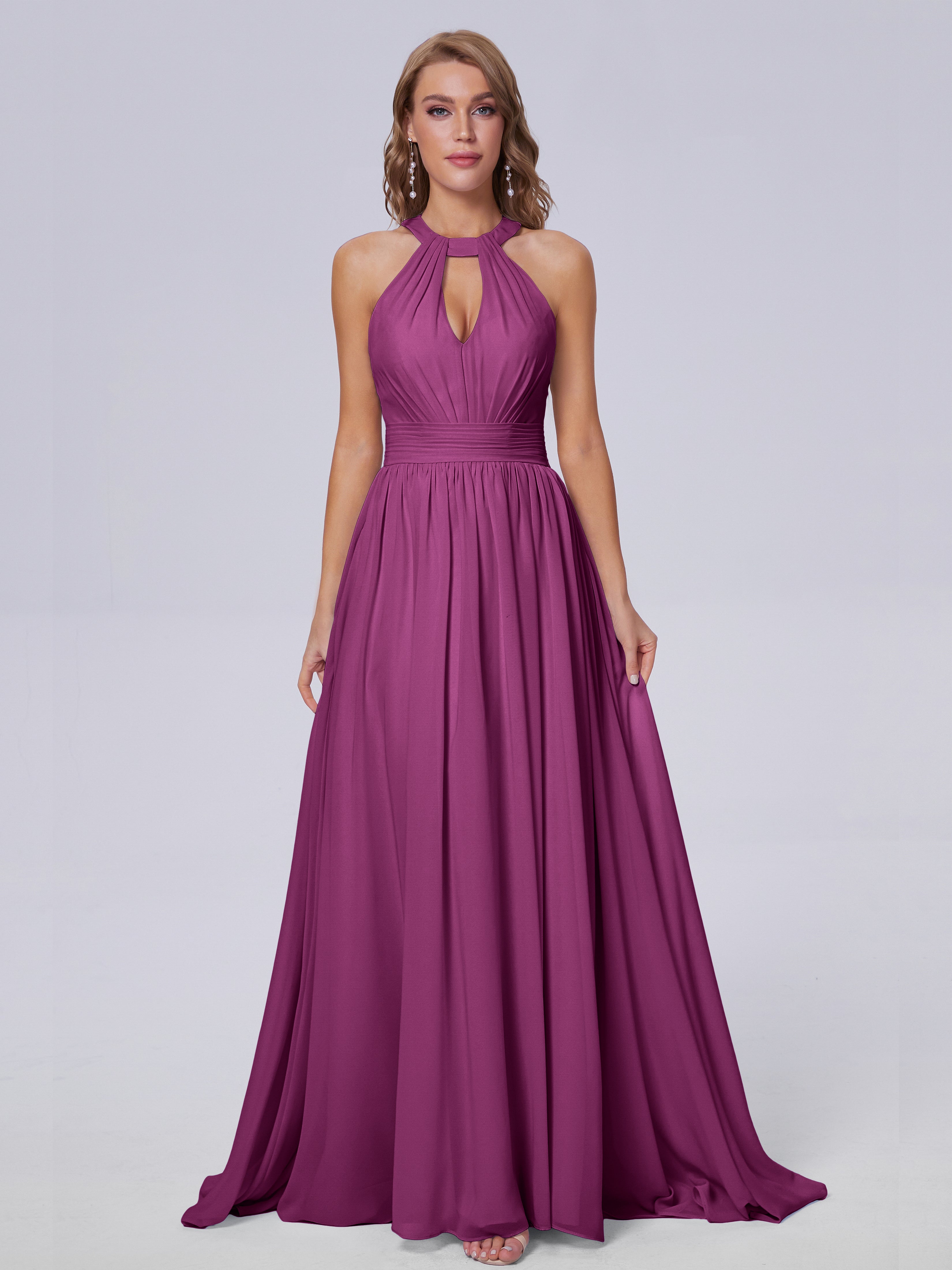 Robes De Demoiselle D'Honneur Orchidée Balayage Traîne Mousseline Robes Demoiselle D'Honneur