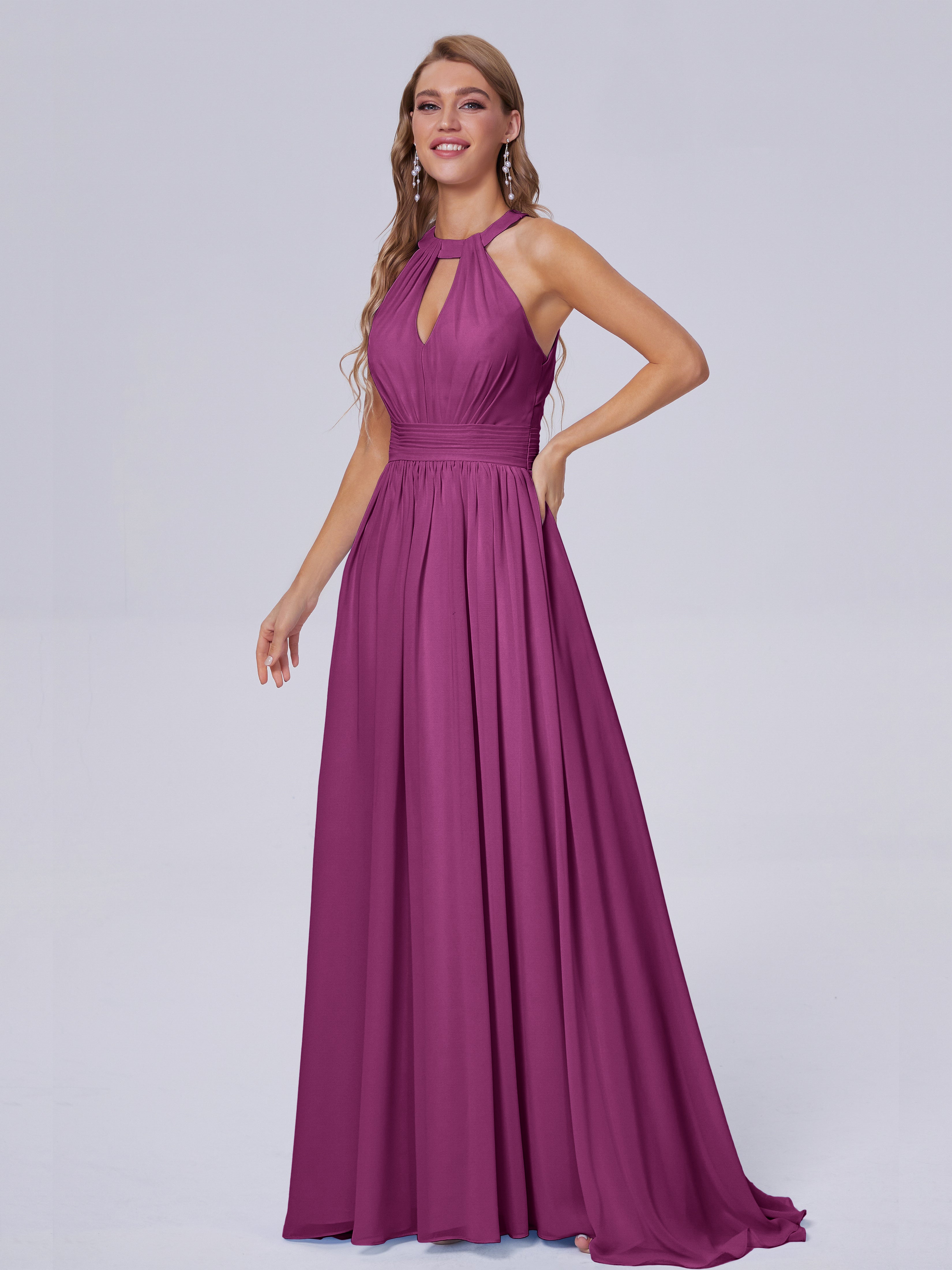 Robes De Demoiselle D'Honneur Orchidée Balayage Traîne Mousseline Robes Demoiselle D'Honneur