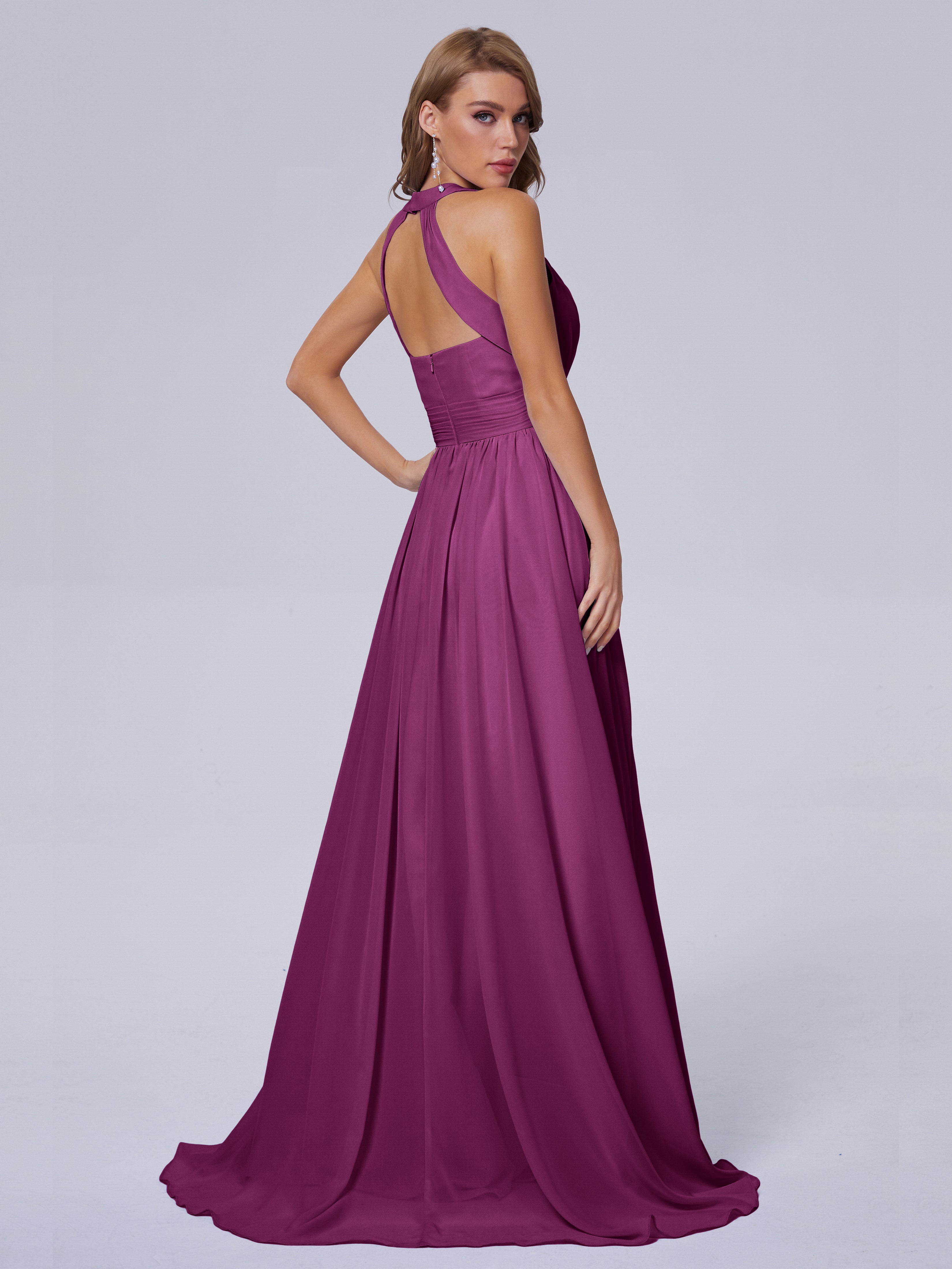Robes De Demoiselle D'Honneur Orchidée Balayage Traîne Mousseline Robes Demoiselle D'Honneur
