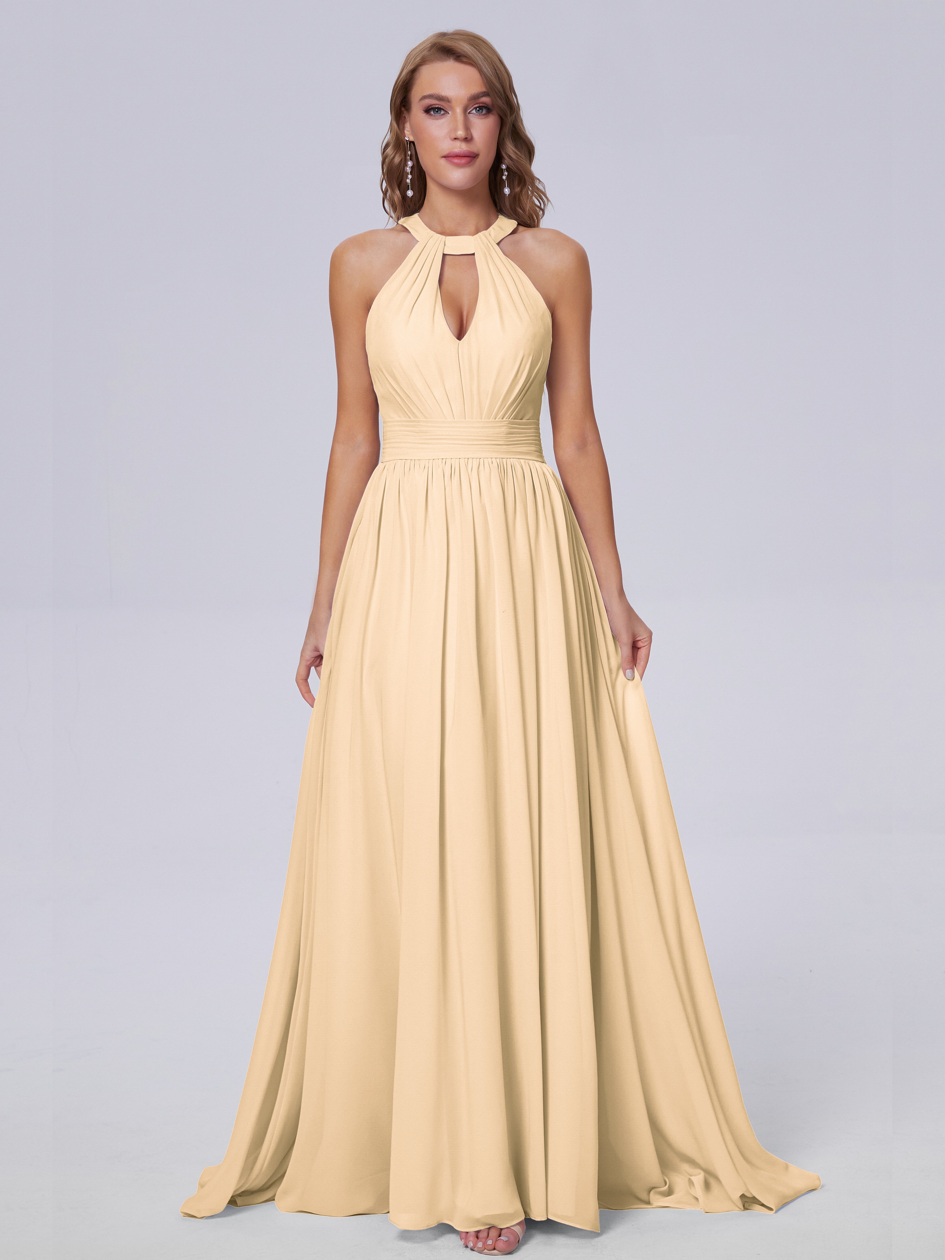 Robe Demoiselle D Honneur Pêche Balayage Traîne Mousseline Robes Demoiselle D'Honneur