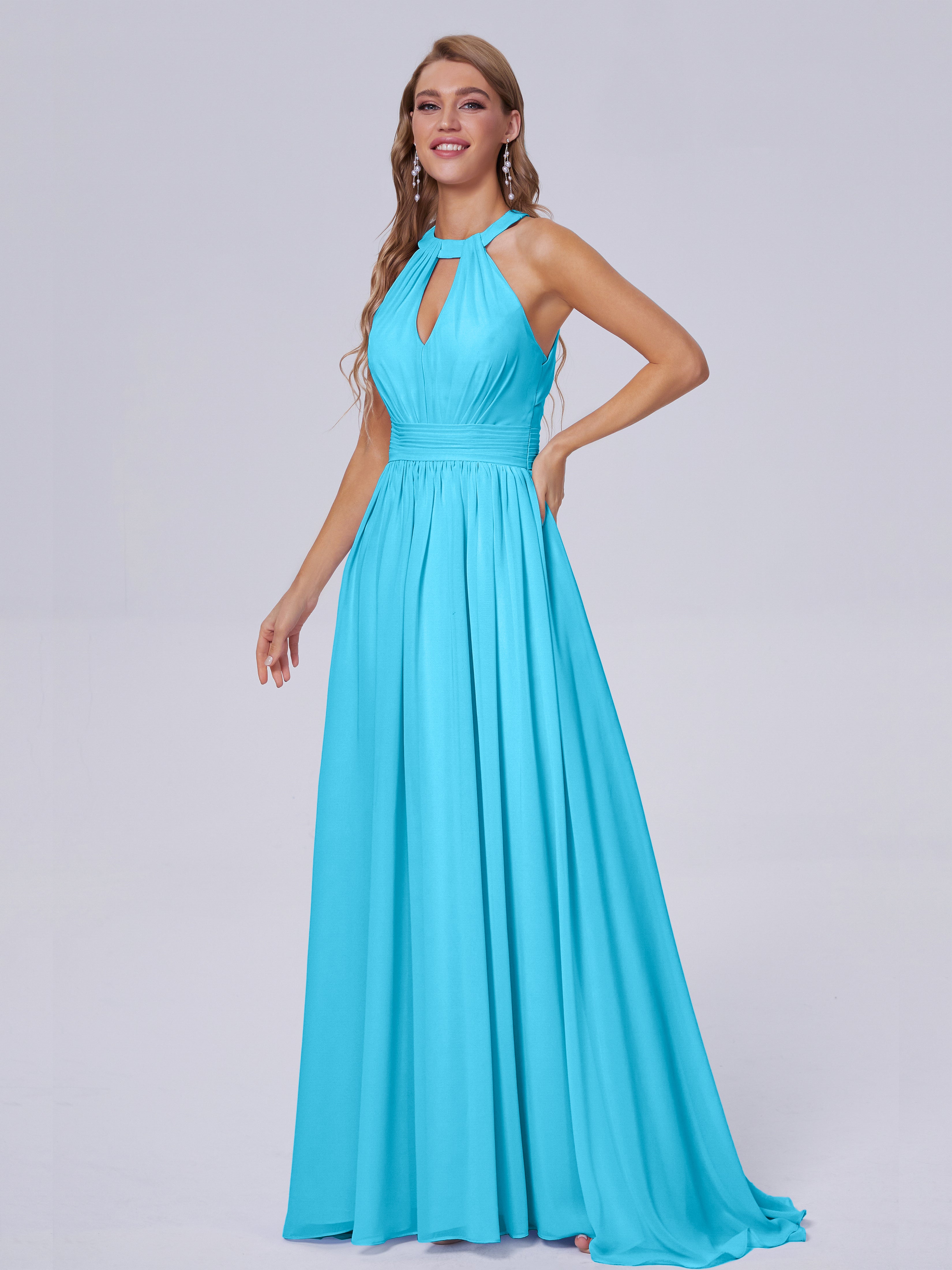 Robe De Demoiselle D'Honneur En Piscine Balayage Traîne Mousseline Robes Demoiselle D'Honneur