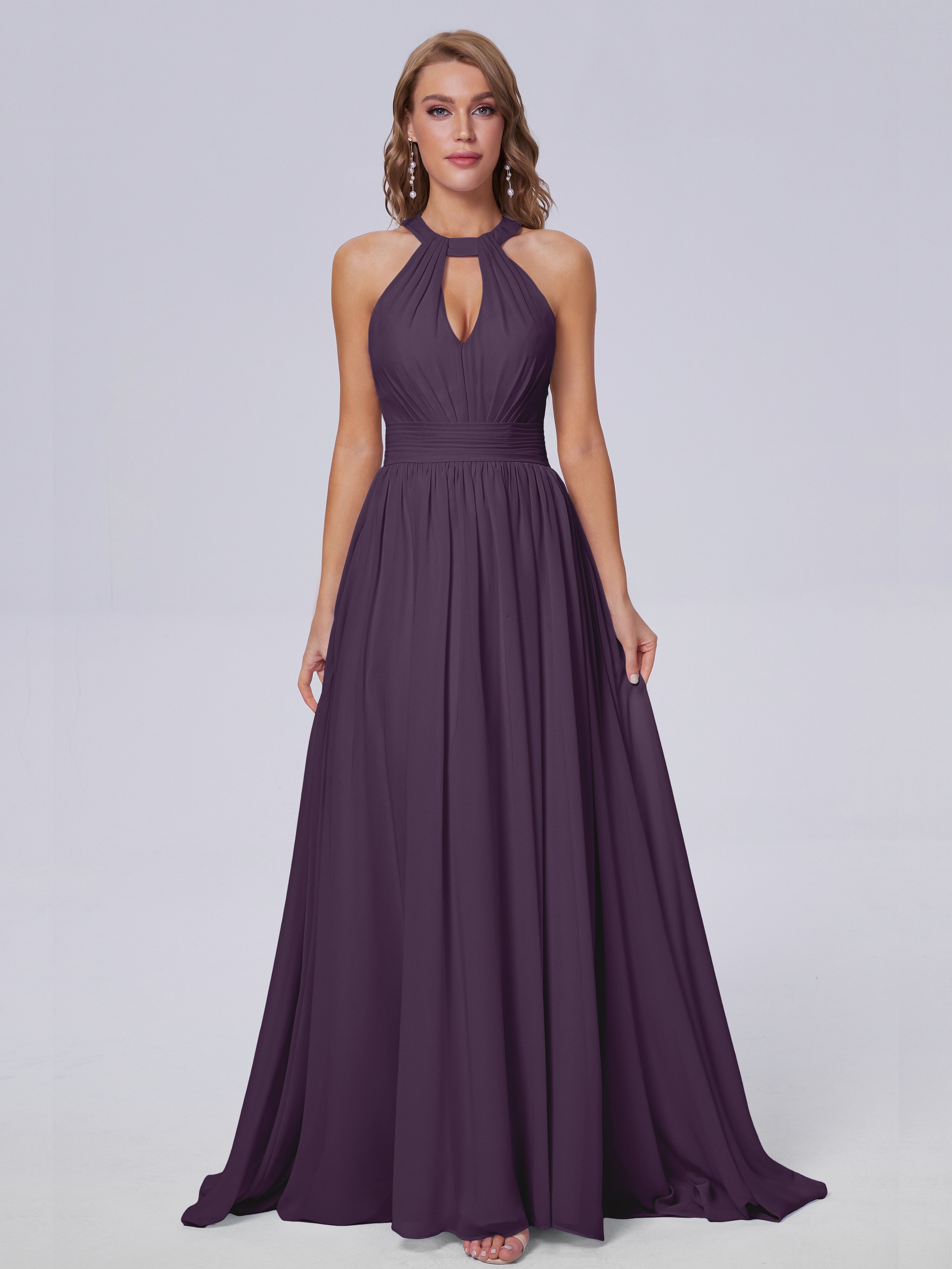 Robe Demoiselle D Honneur Plume Balayage Traîne Mousseline Robes Demoiselle D'Honneur