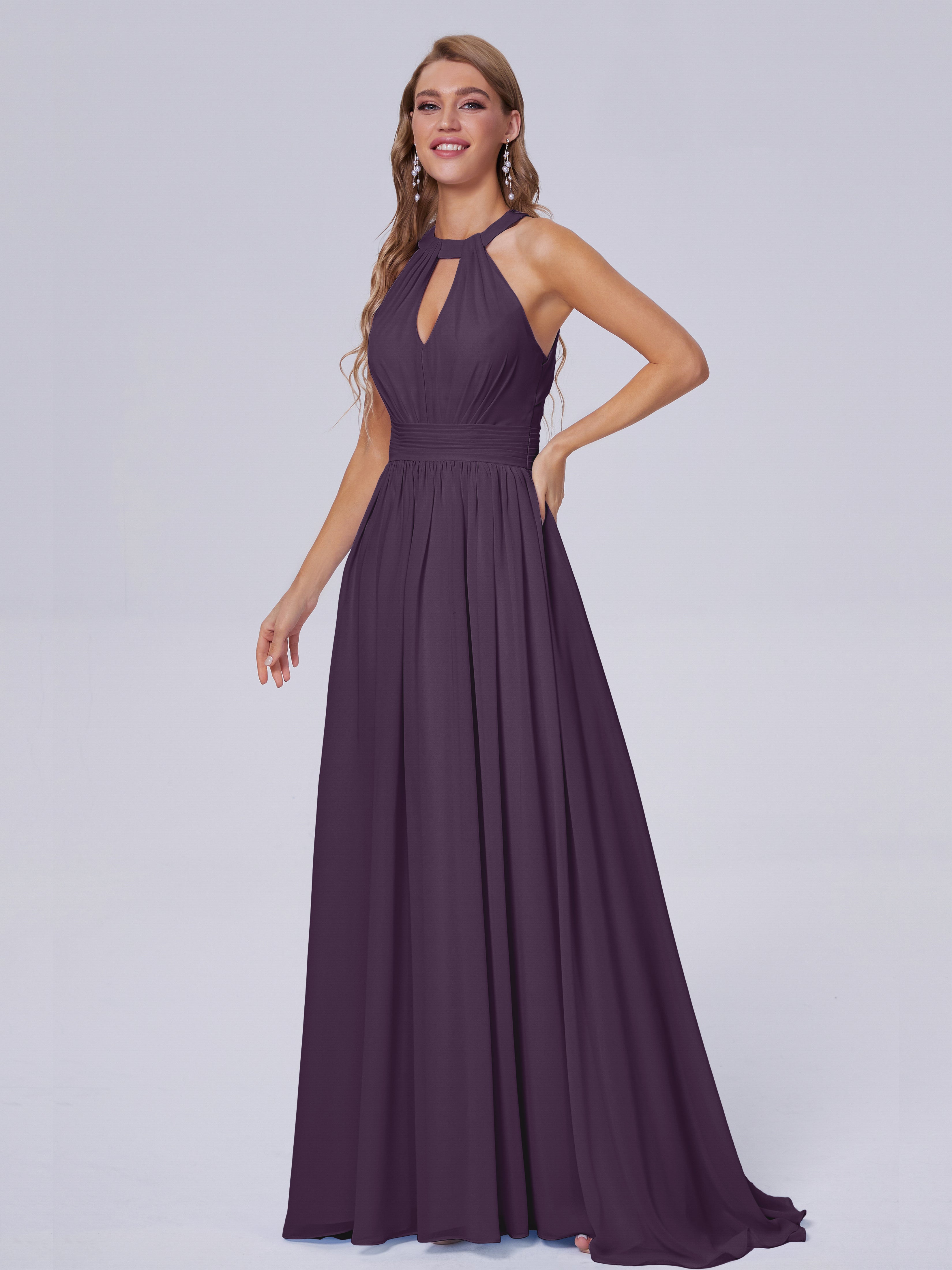 Robe Demoiselle D Honneur Plume Balayage Traîne Mousseline Robes Demoiselle D'Honneur