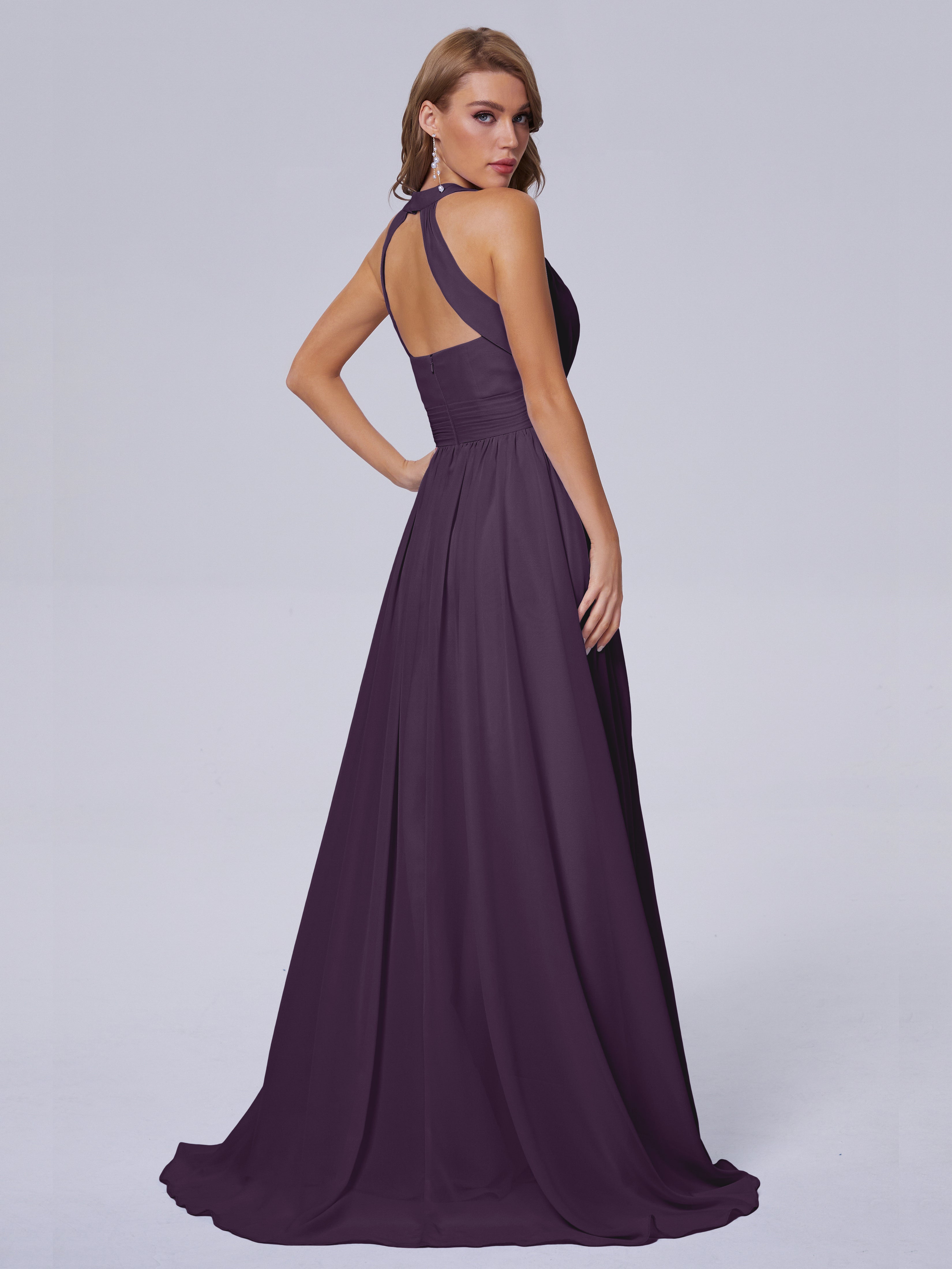 Robe Demoiselle D Honneur Plume Balayage Traîne Mousseline Robes Demoiselle D'Honneur
