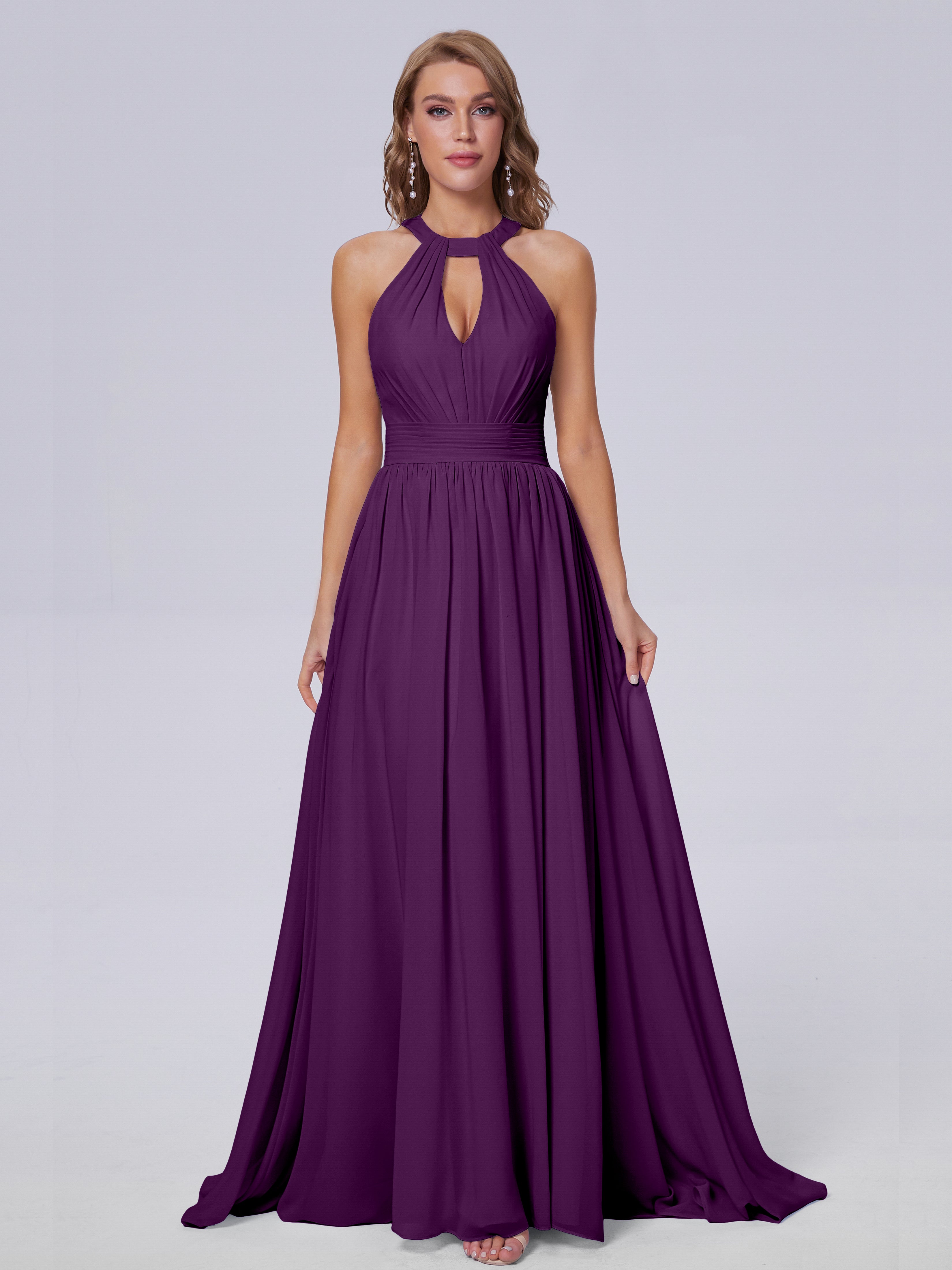Robes De Demoiselle D'Honneur En Raisin Balayage Traîne Mousseline Robes Demoiselle D'Honneur