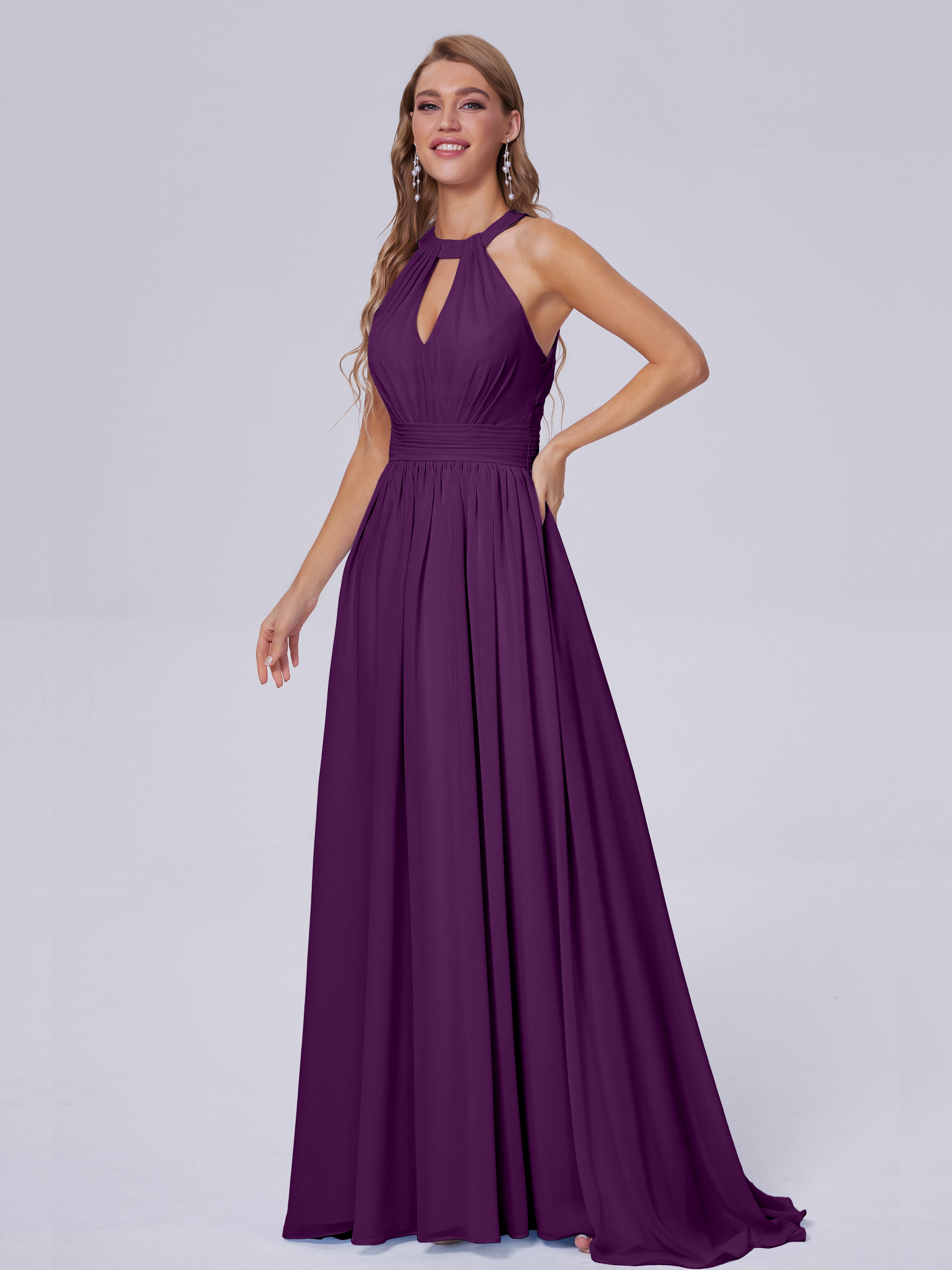 Robes De Demoiselle D'Honneur En Raisin Balayage Traîne Mousseline Robes Demoiselle D'Honneur