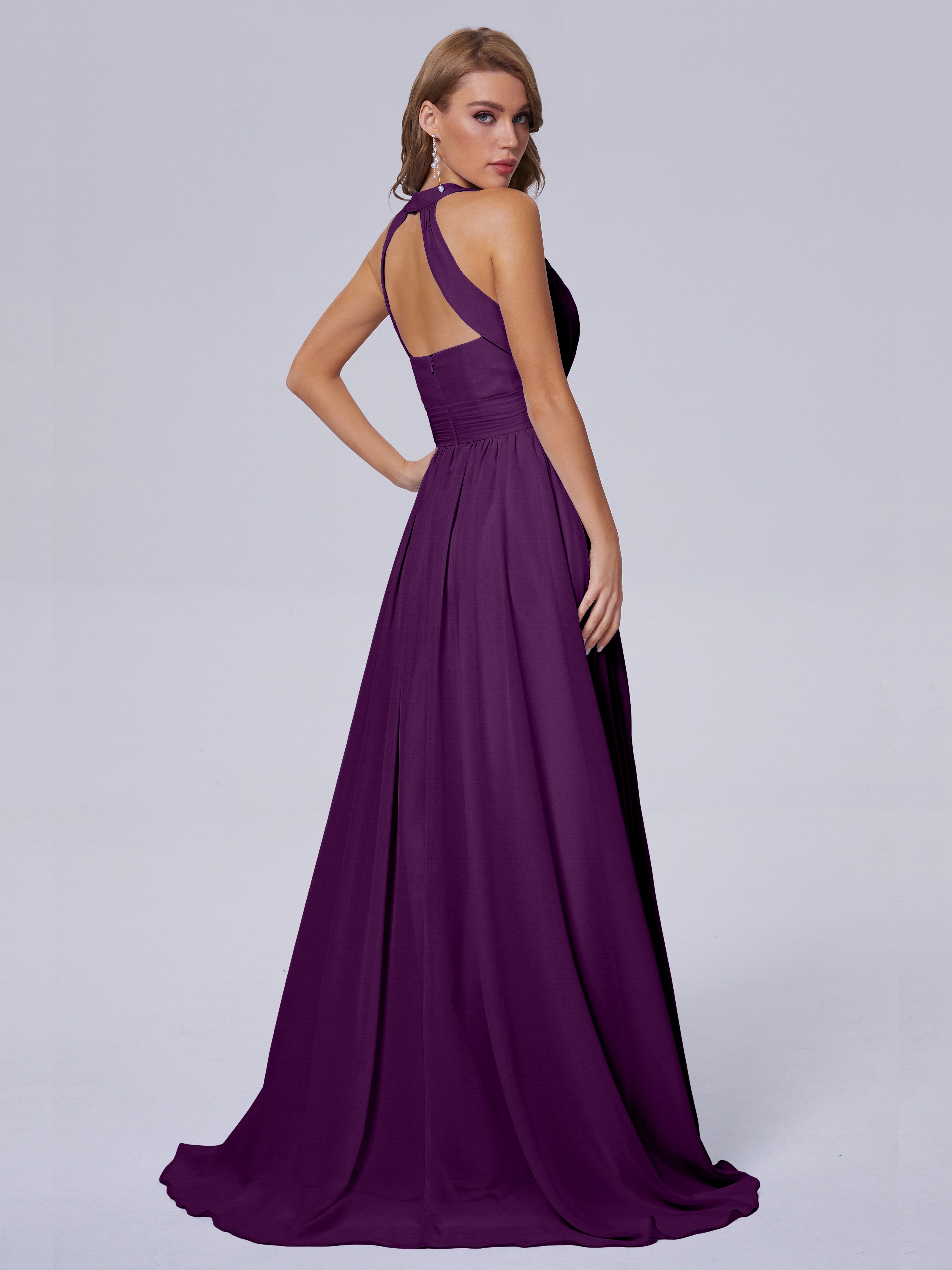 Robes De Demoiselle D'Honneur En Raisin Balayage Traîne Mousseline Robes Demoiselle D'Honneur