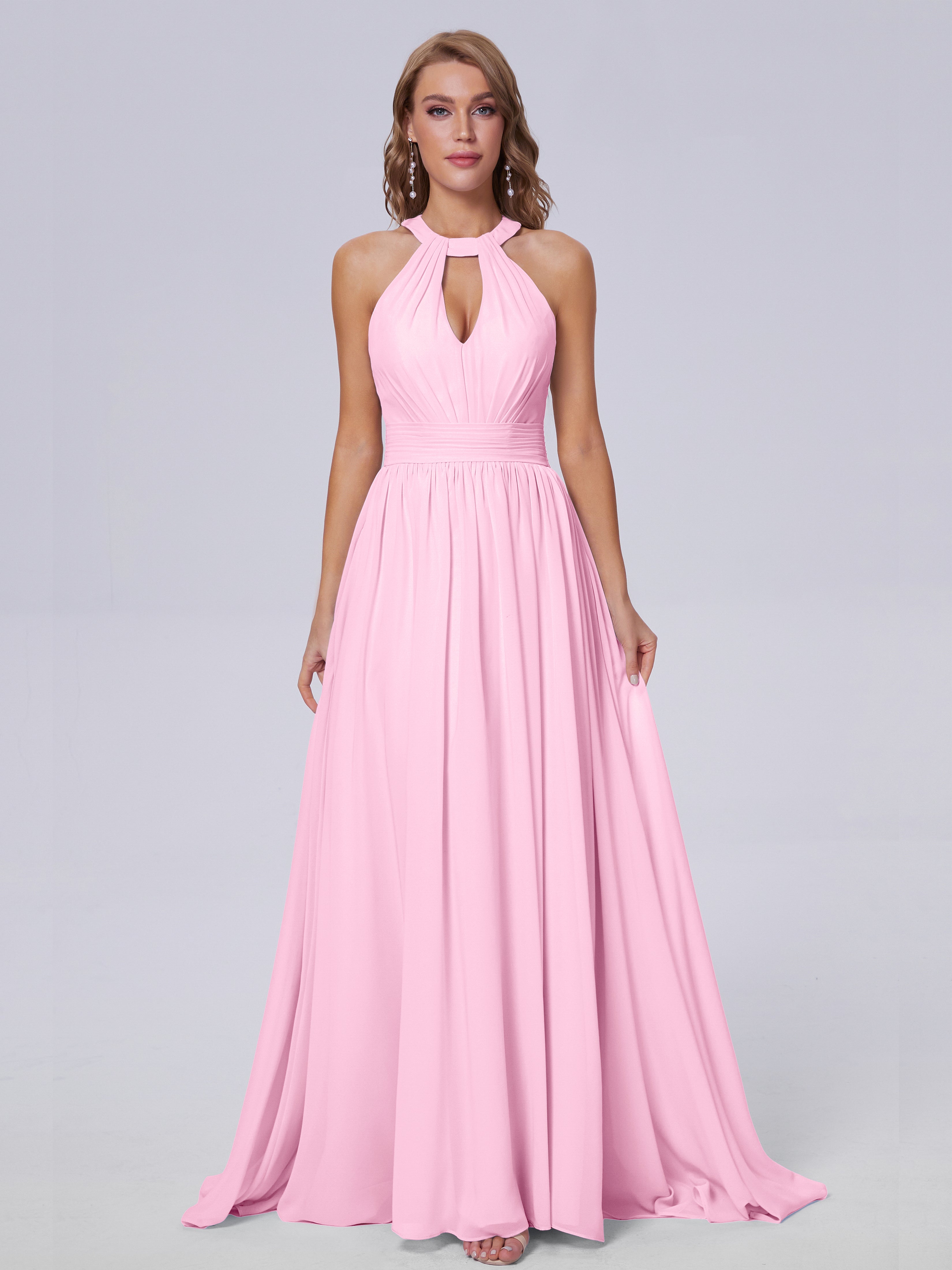Robe Demoiselle D Honneur Rose Bonbon Balayage Traîne Mousseline Robes Demoiselle D'Honneur