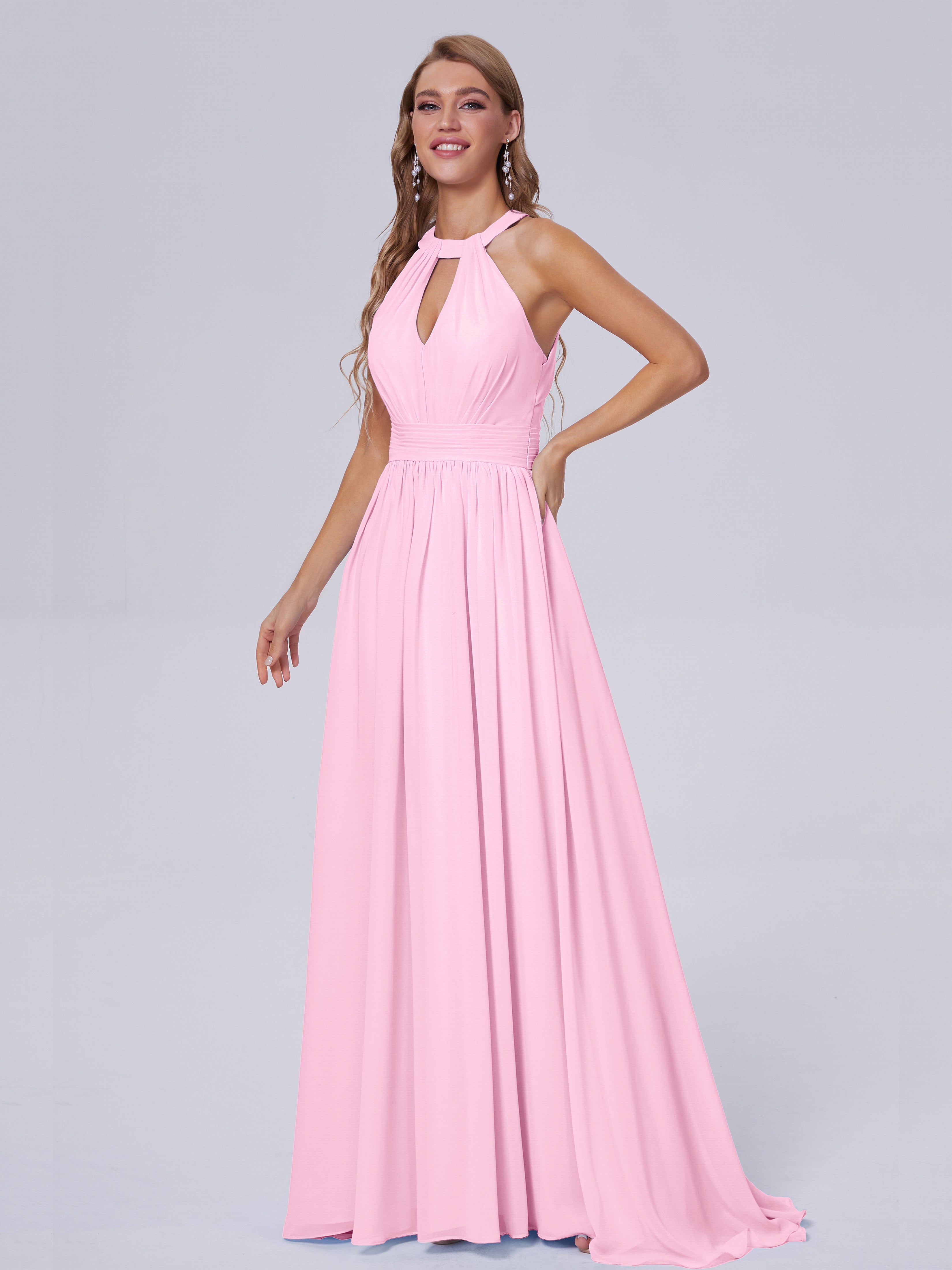 Robe Demoiselle D Honneur Rose Bonbon Balayage Traîne Mousseline Robes Demoiselle D'Honneur