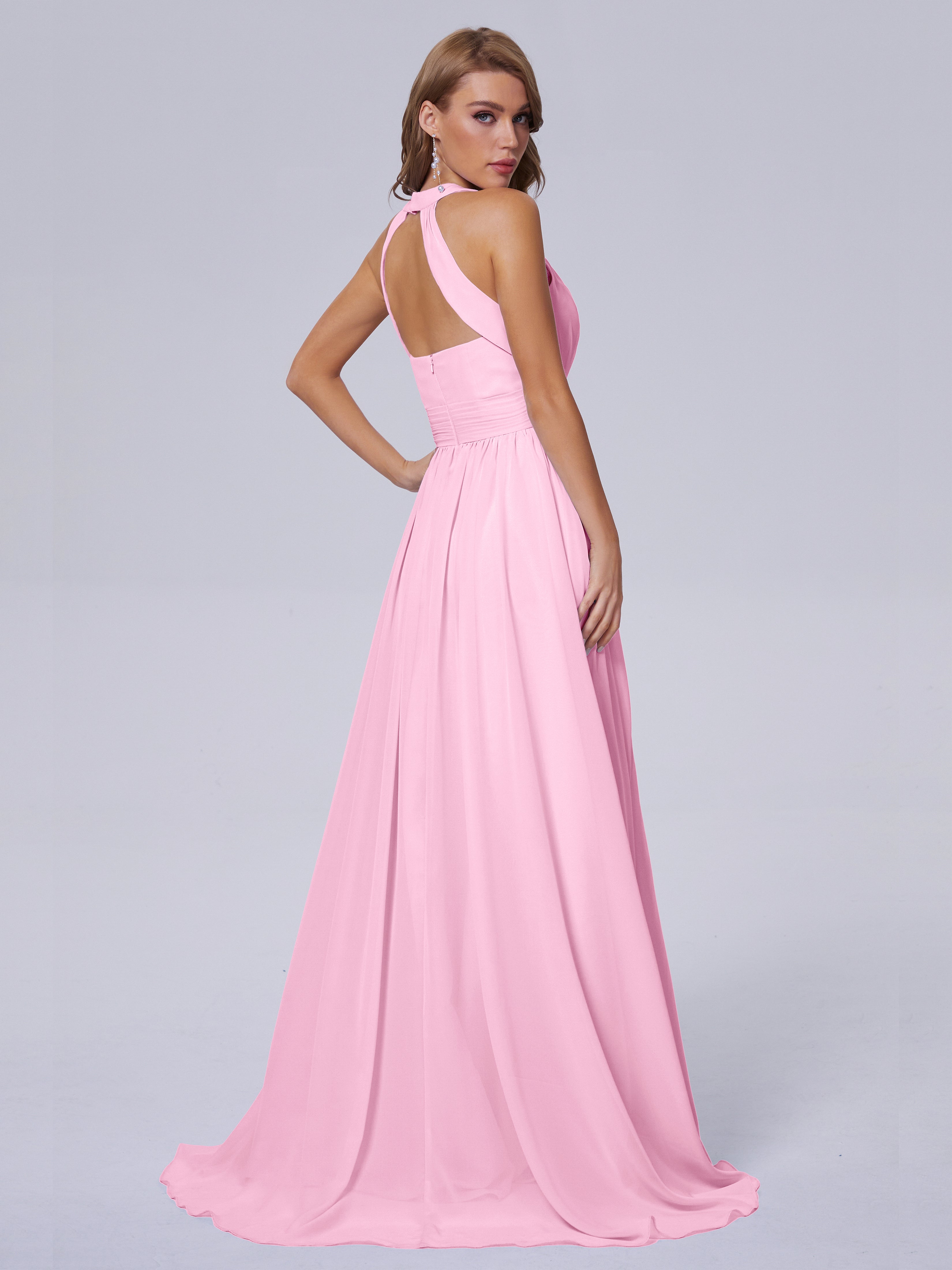 Robe Demoiselle D Honneur Rose Bonbon Balayage Traîne Mousseline Robes Demoiselle D'Honneur