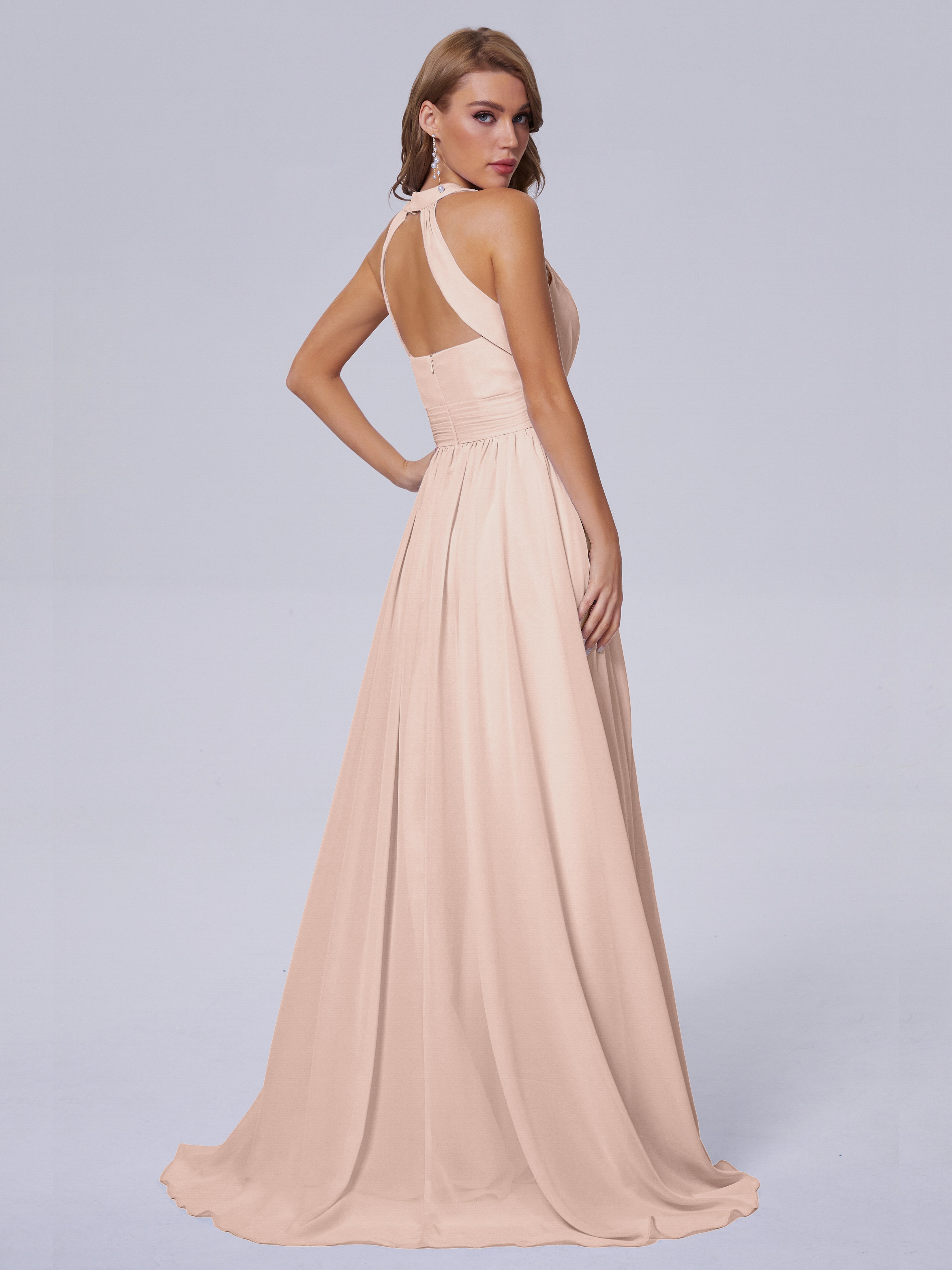 Robe Demoiselle D Honneur Rose Perle Balayage Traîne Mousseline Robes Demoiselle D'Honneur