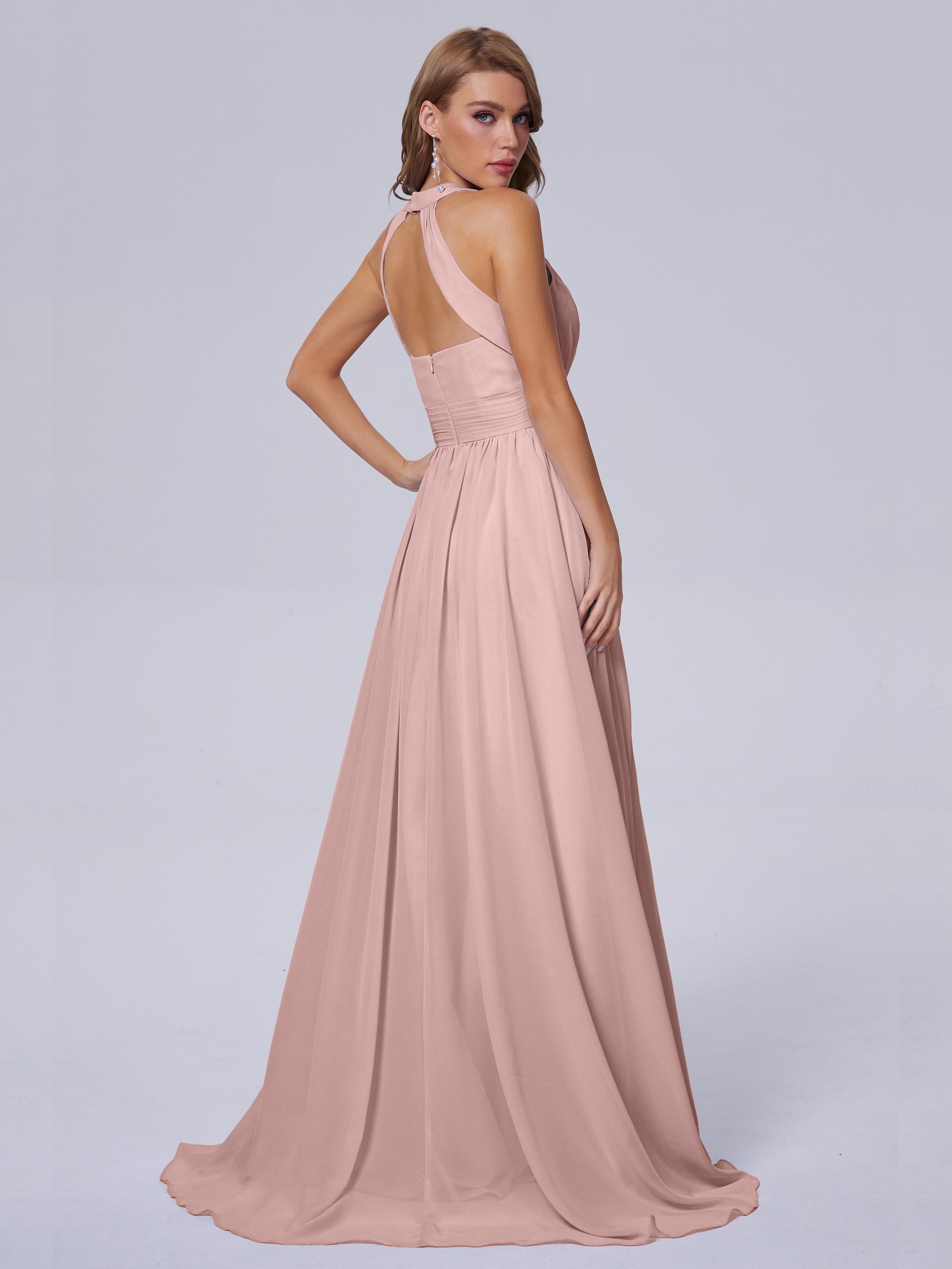 Rose Poudrée De Demoiselle D'Honneur Balayage Traîne Mousseline Robes Demoiselle D'Honneur