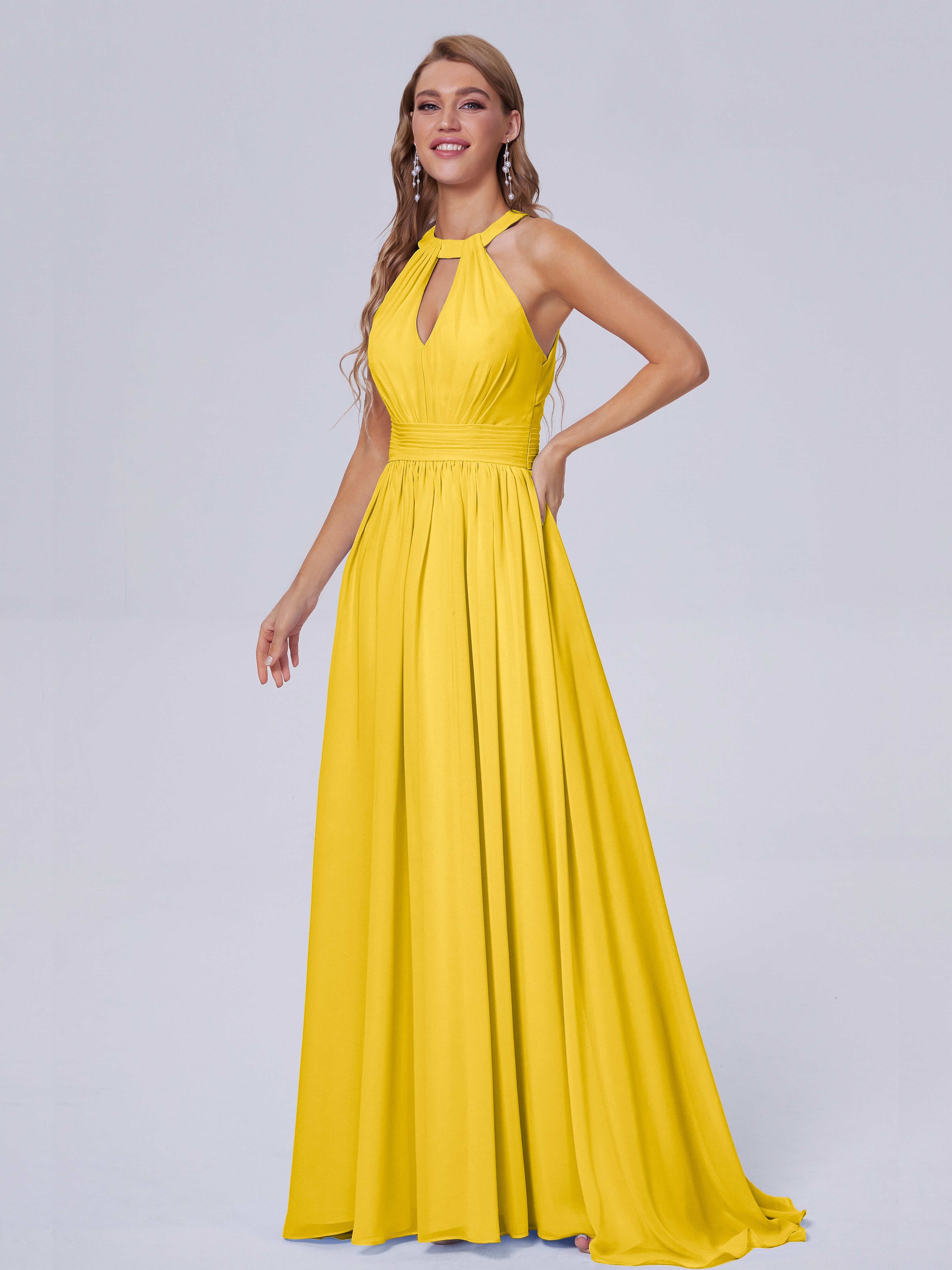 Robe De Demoiselle D'Honneur Souci Balayage Traîne Mousseline Robes Demoiselle D'Honneur