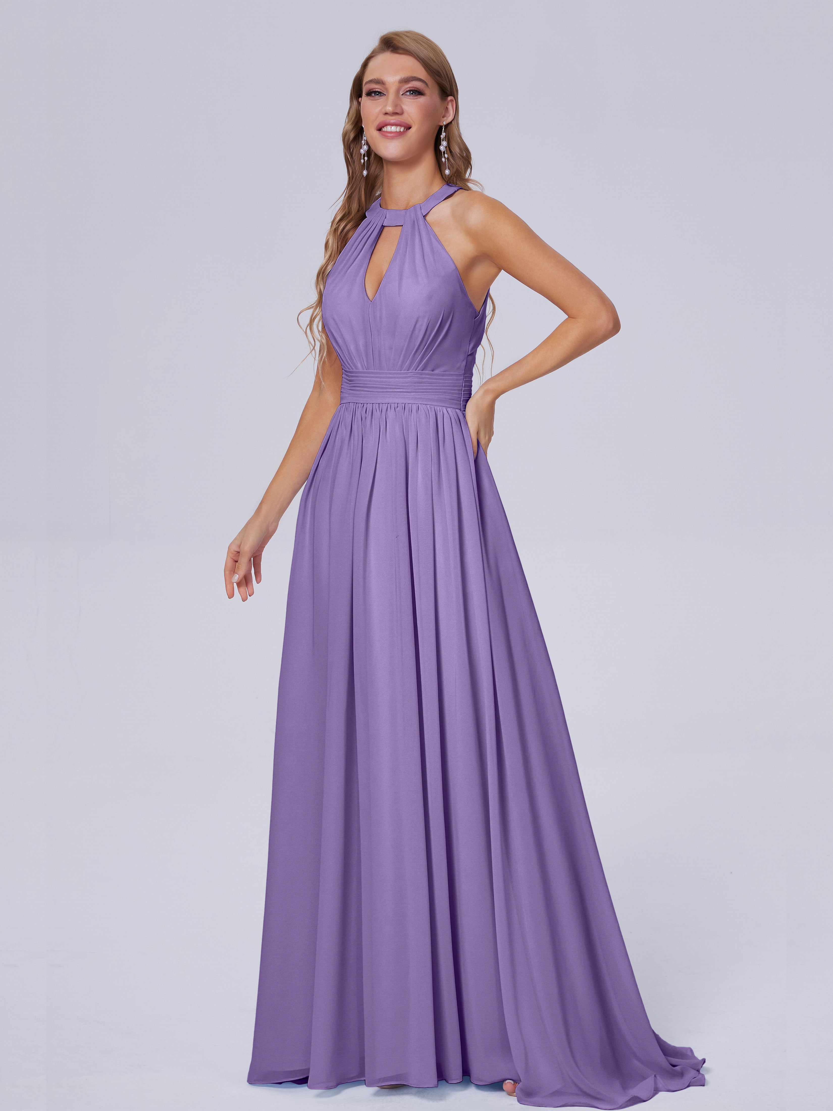 Robes De Demoiselle D'Honneur Tahiti Balayage Traîne Mousseline Robes Demoiselle D'Honneur
