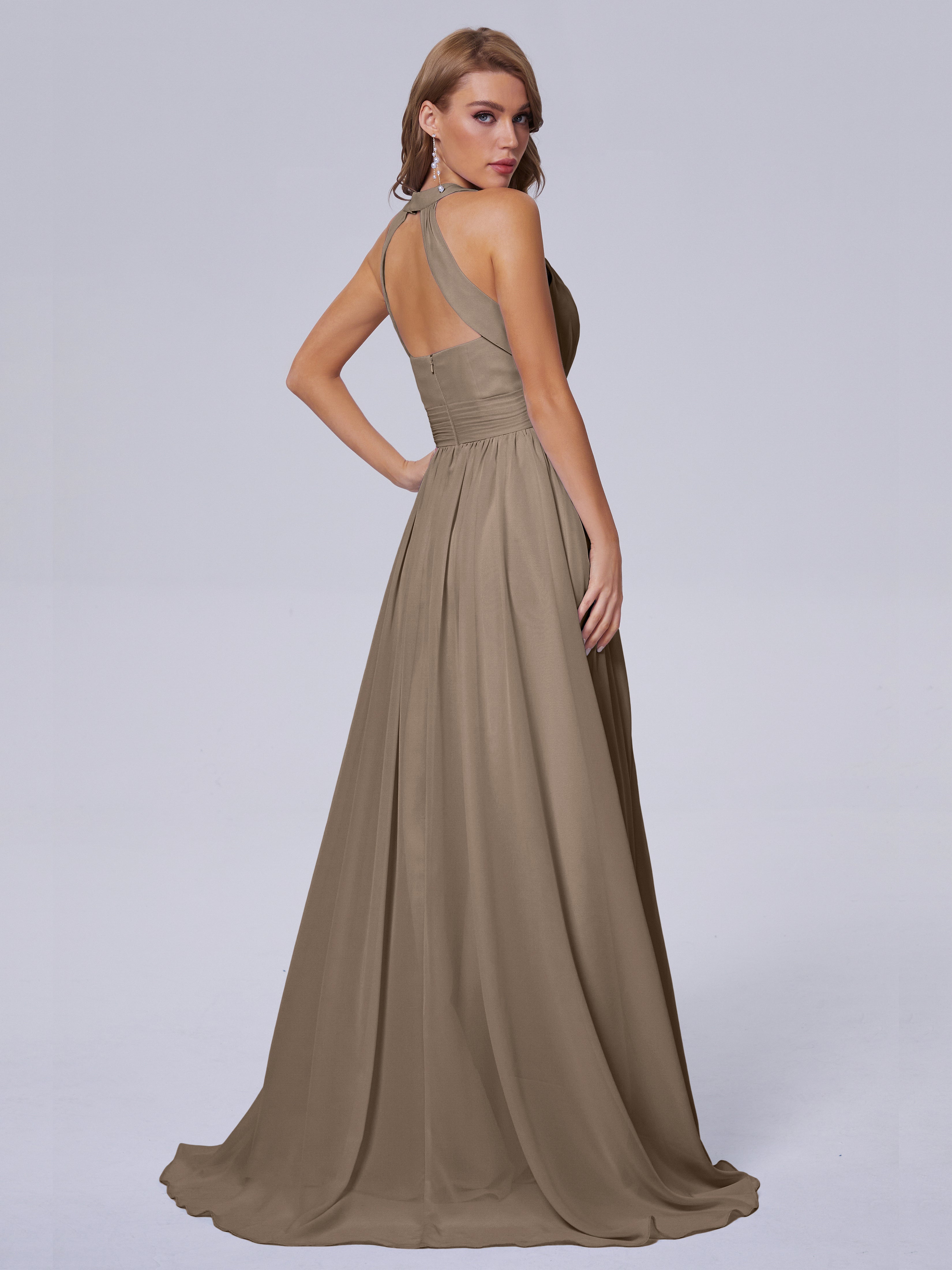 Robe Ceremonie Taupe Balayage Traîne Mousseline Robes Demoiselle D'Honneur