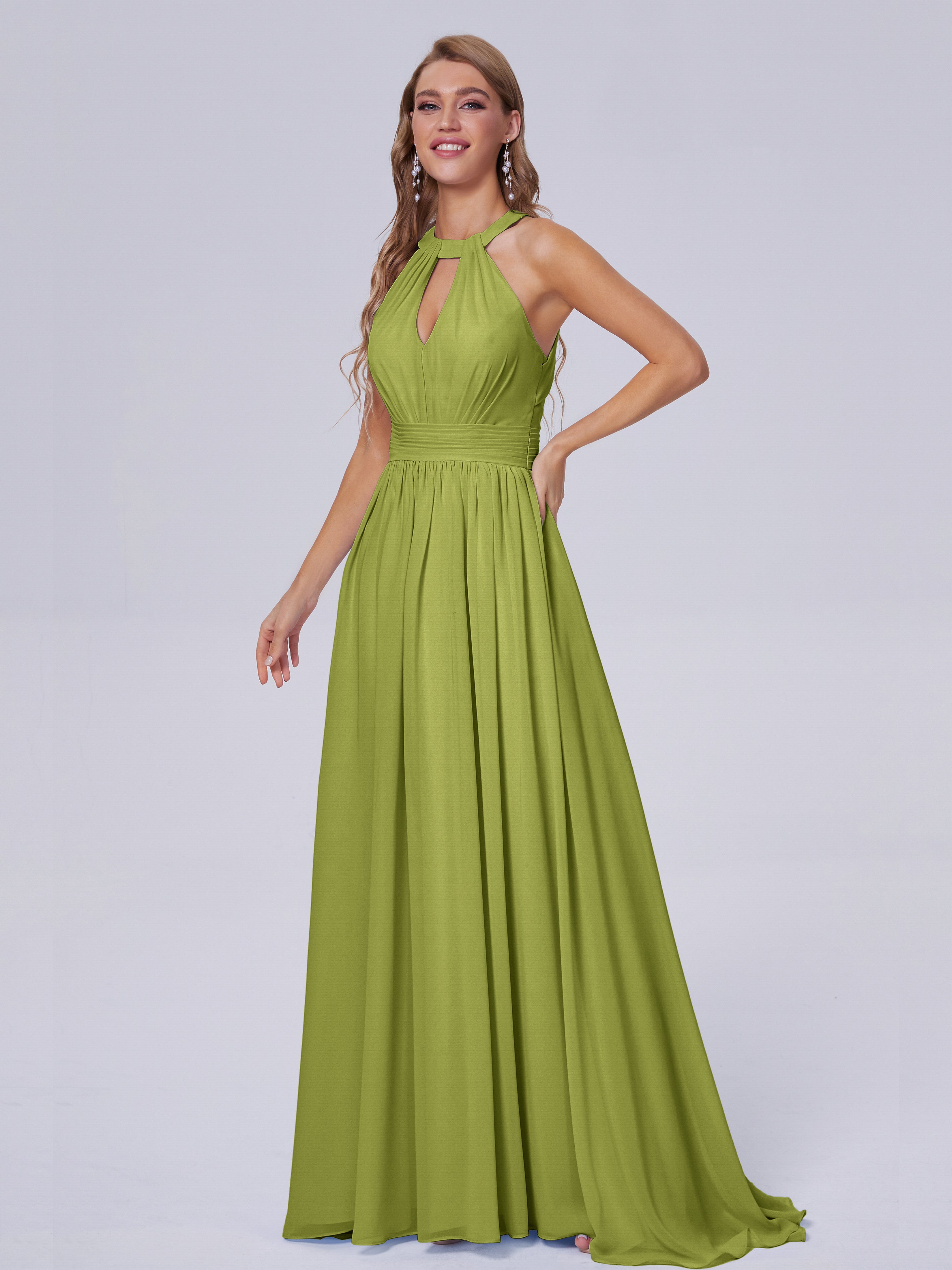 Robes De Demoiselle D'Honneur Trèfle Balayage Traîne Mousseline Robes Demoiselle D'Honneur