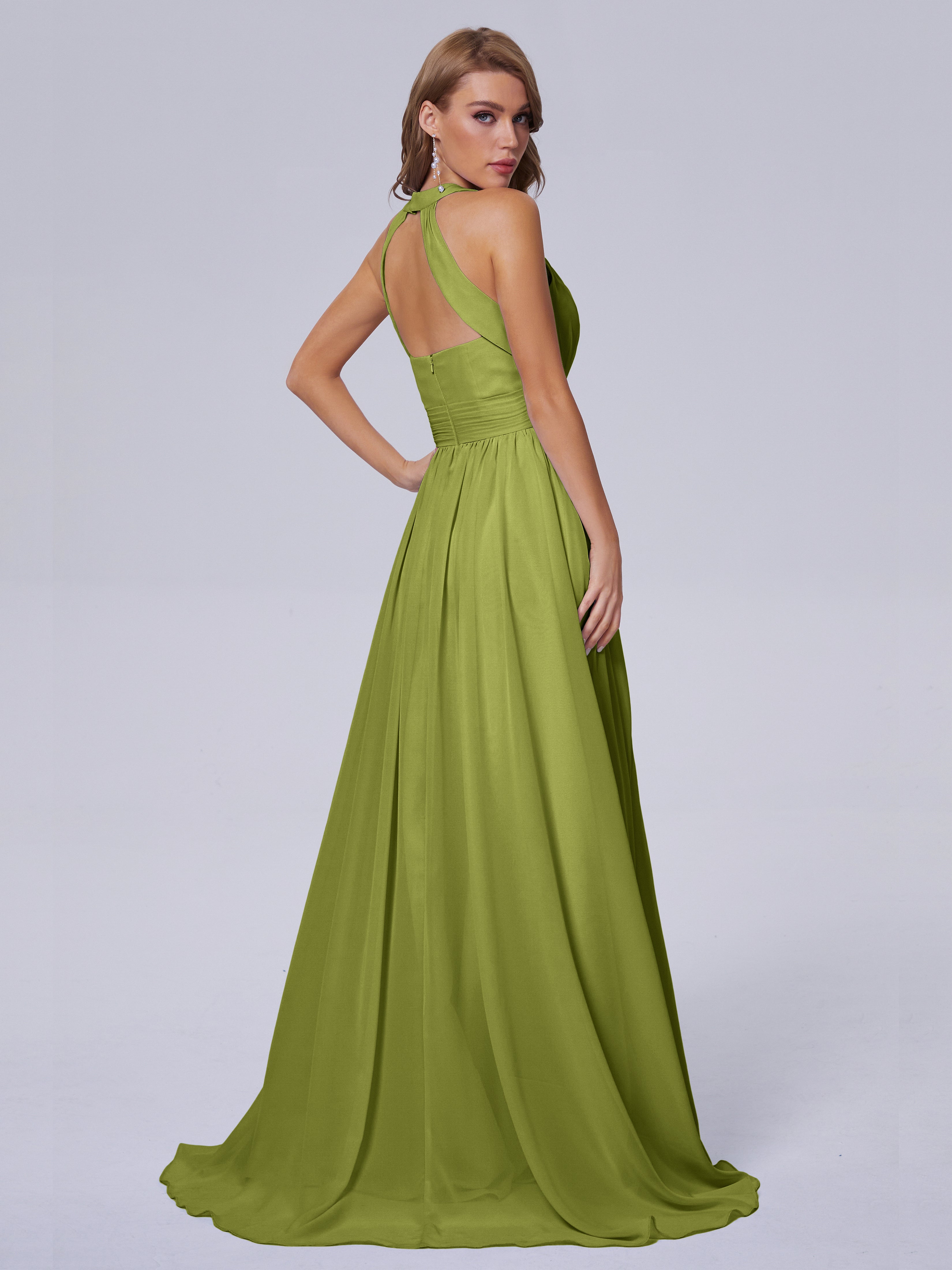 Robes De Demoiselle D'Honneur Trèfle Balayage Traîne Mousseline Robes Demoiselle D'Honneur