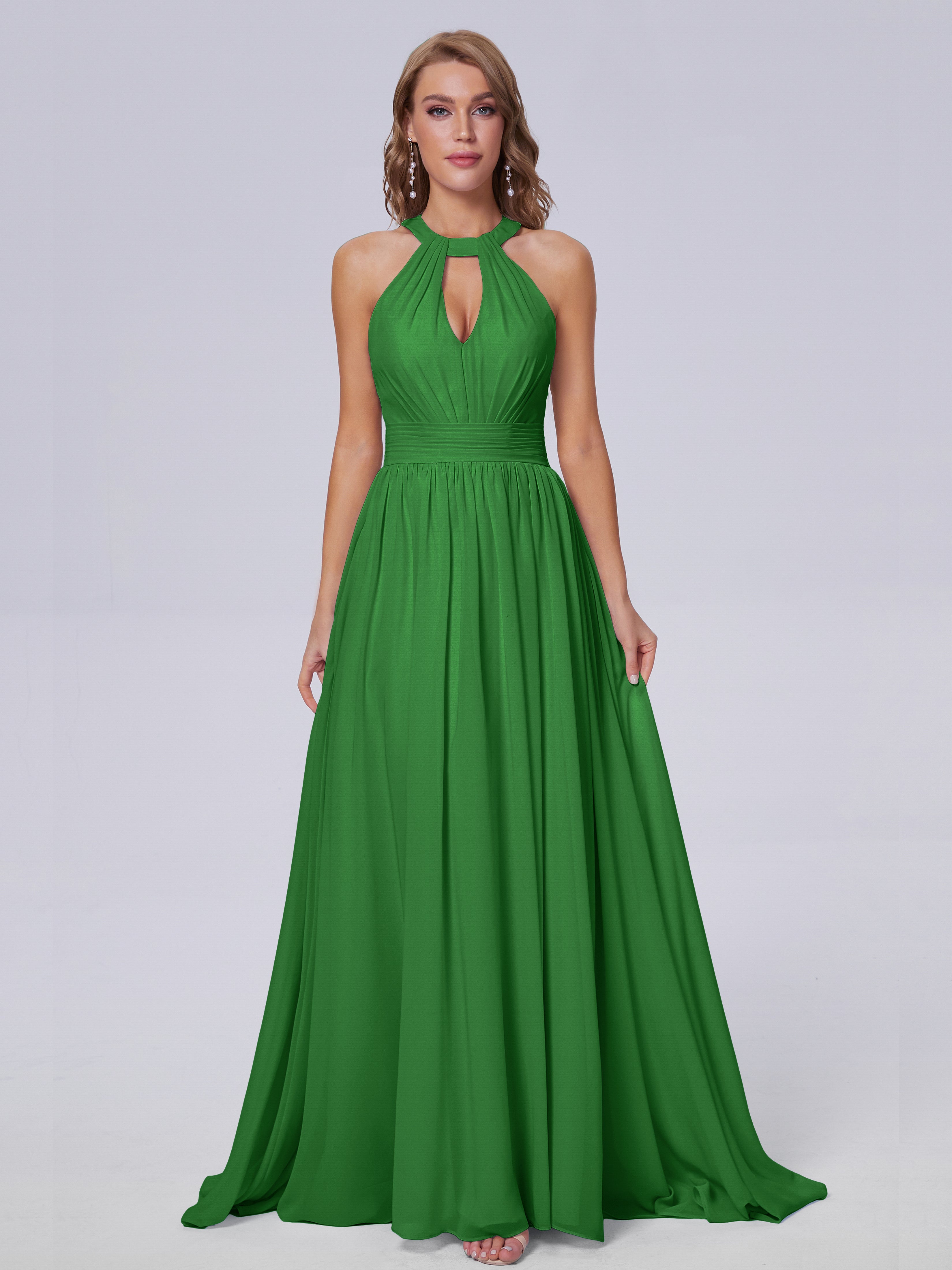 Robe Demoiselle D Honneur Verte Balayage Traîne Mousseline Robes Demoiselle D'Honneur