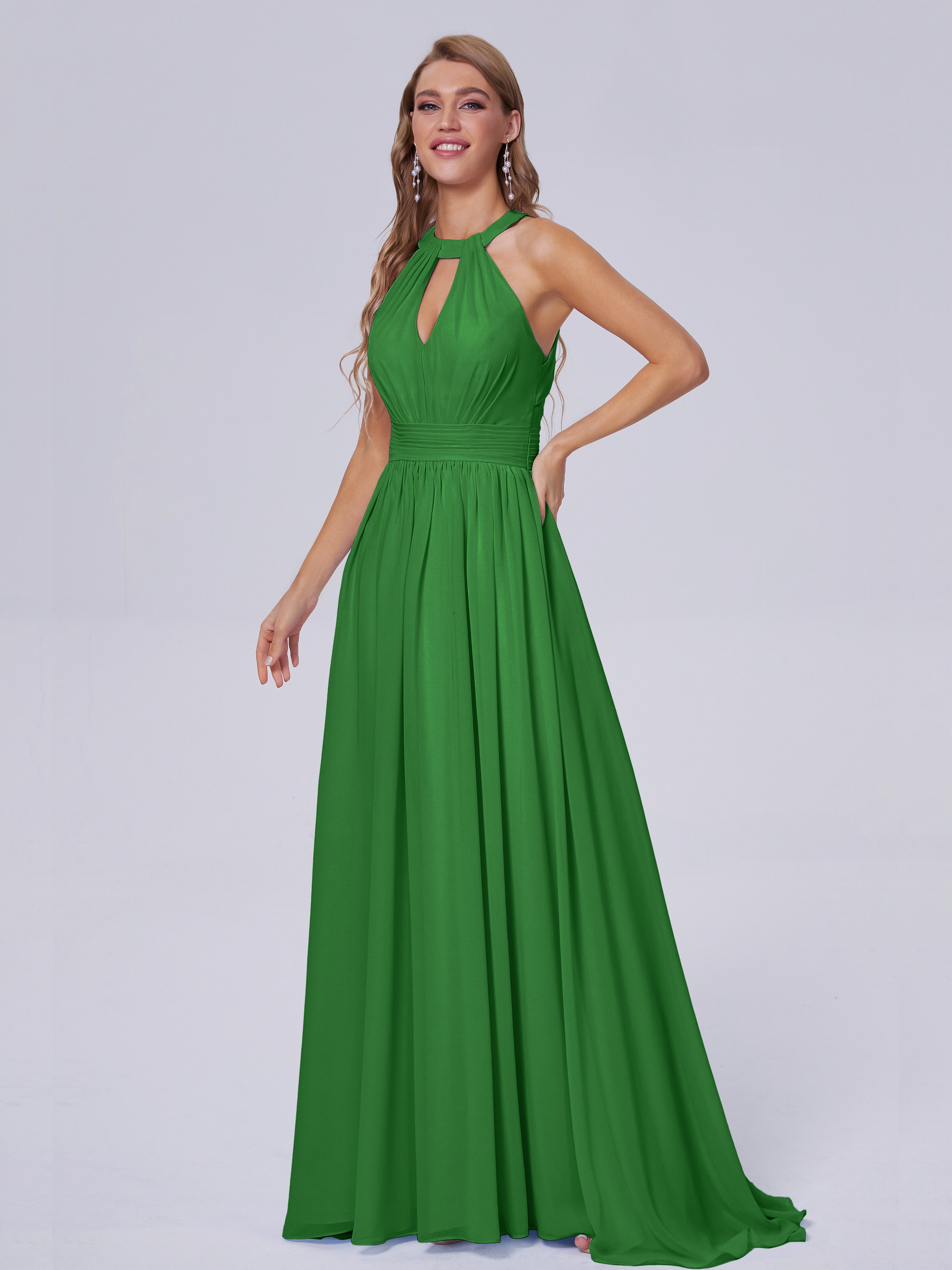 Robe Demoiselle D Honneur Verte Balayage Traîne Mousseline Robes Demoiselle D'Honneur
