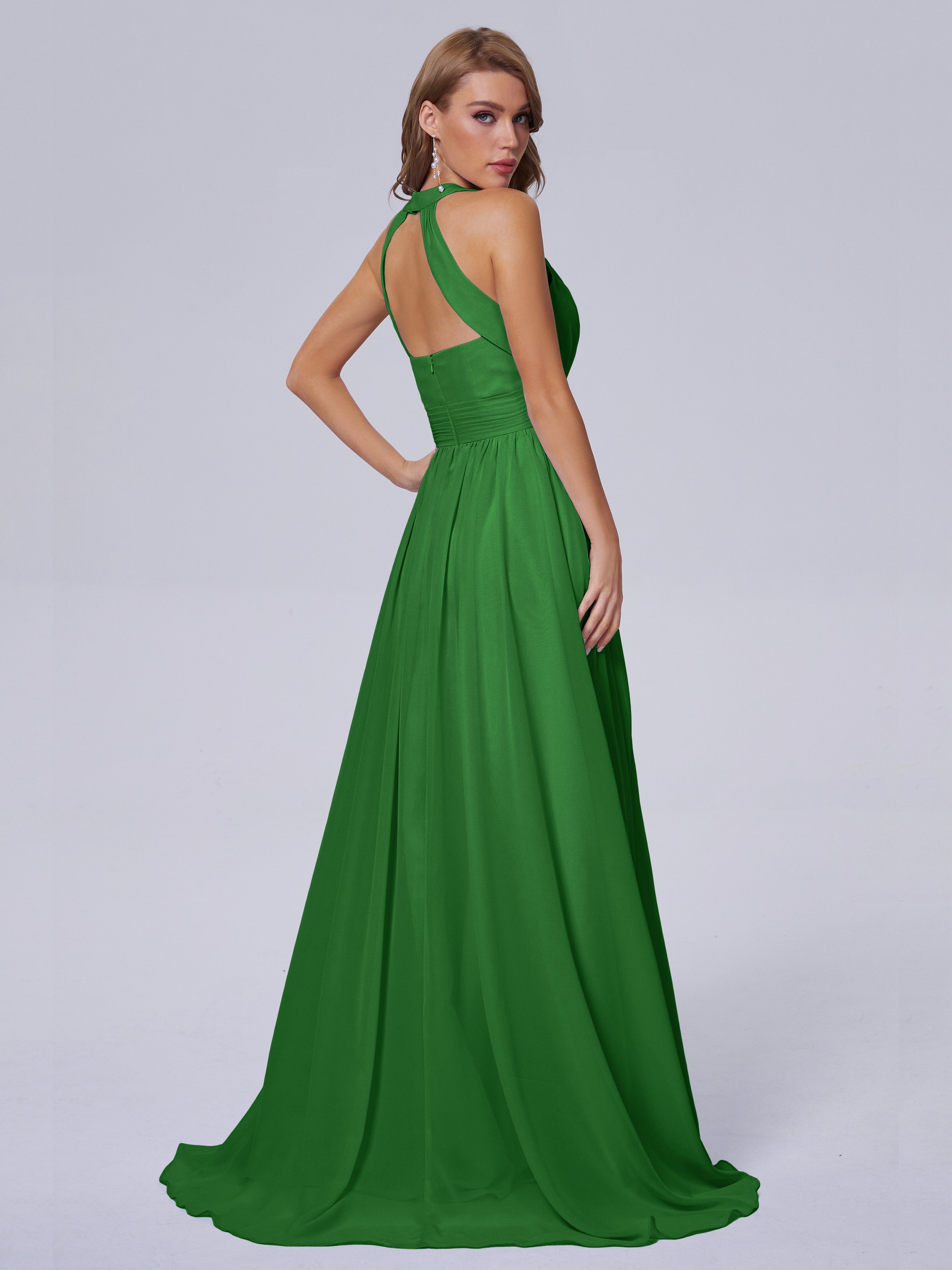 Robe Demoiselle D Honneur Verte Balayage Traîne Mousseline Robes Demoiselle D'Honneur
