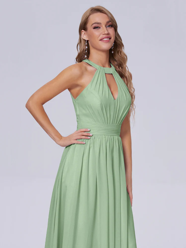 Demoiselle D'Honneur De Sauge Poussiéreuse Balayage Traîne Mousseline Robes Demoiselle D'Honneur