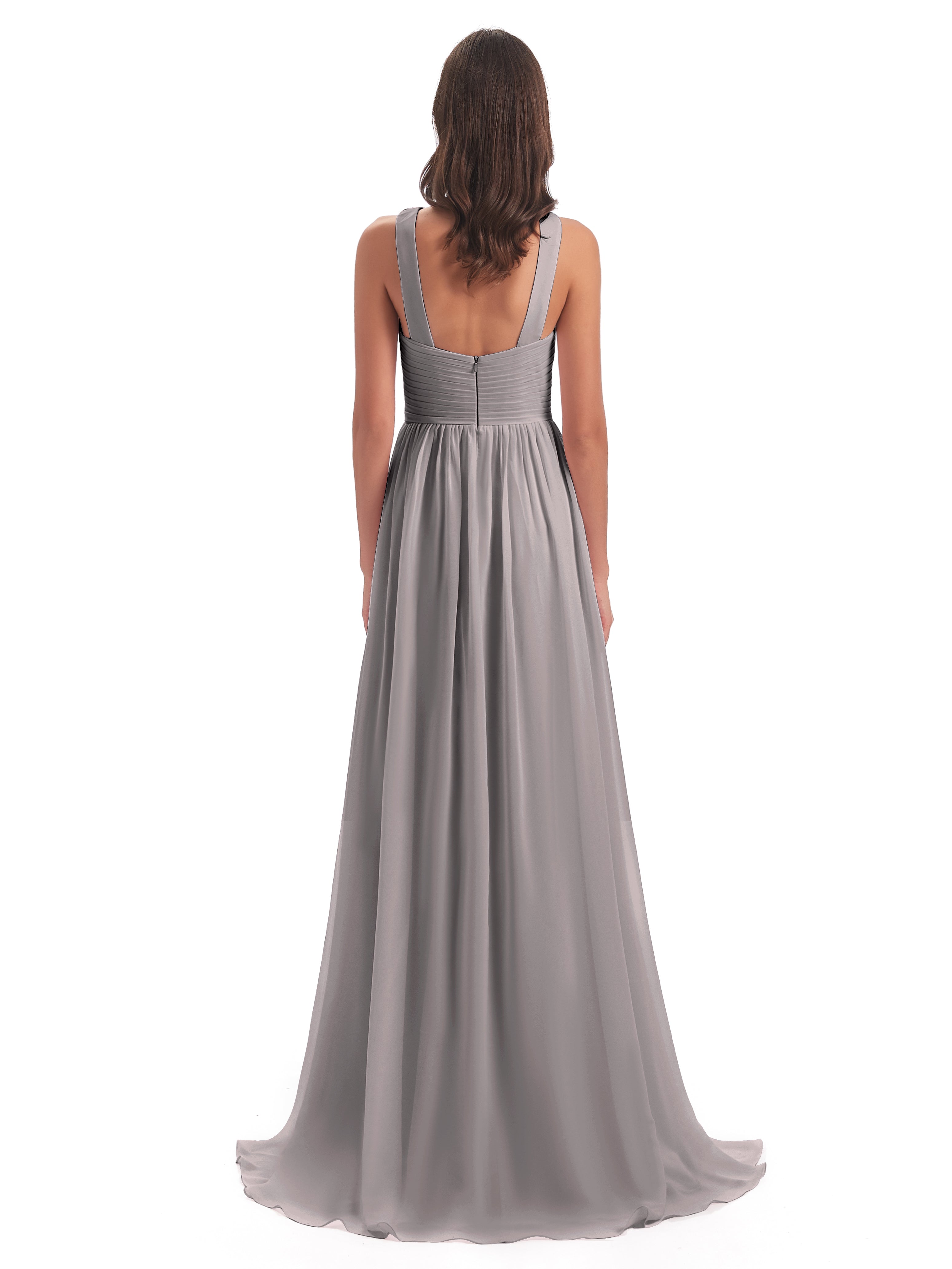 Robe Demoiselle D Honneur Argent Balayage/Pinceau Traîne Bretelle Mousseline Robes Demoiselle D'Honneur
