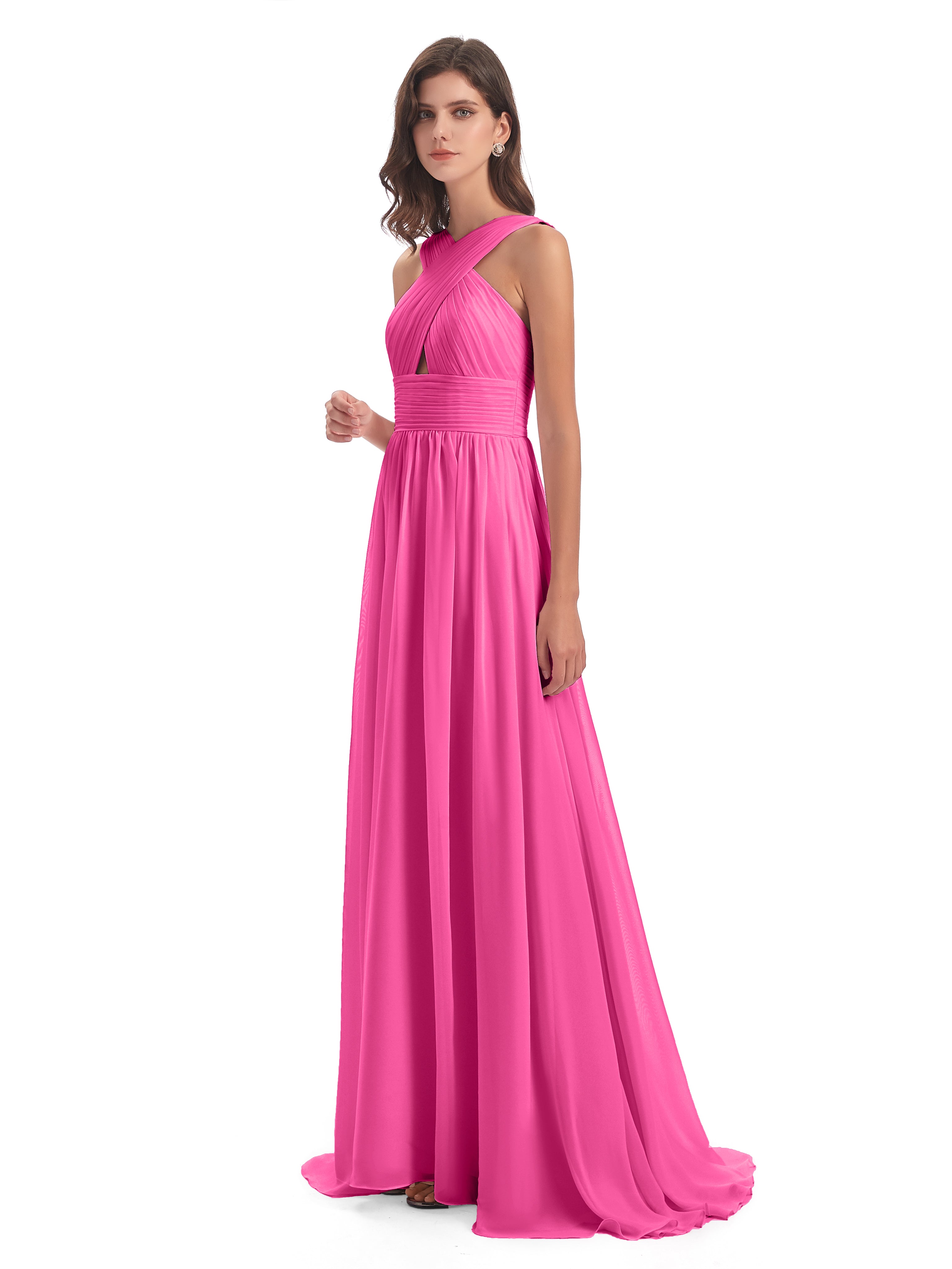 Robe Demoiselle D Honneur Azalée Balayage/Pinceau Traîne Bretelle Mousseline Robes Demoiselle D'Honneur