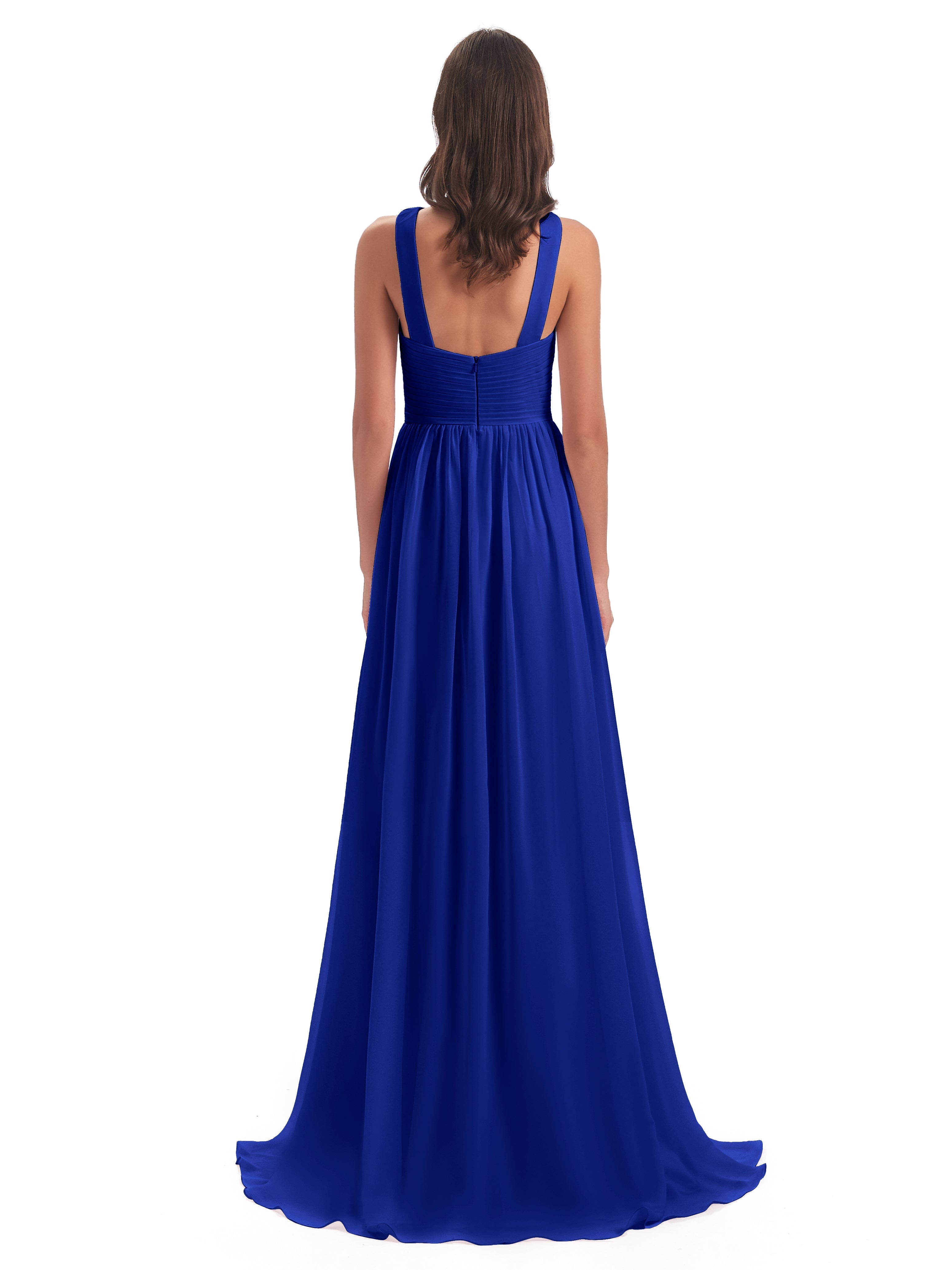 Demoiselle D'Honneur Bleu Royal Balayage/Pinceau Traîne Bretelle Mousseline Robes Demoiselle D'Honneur