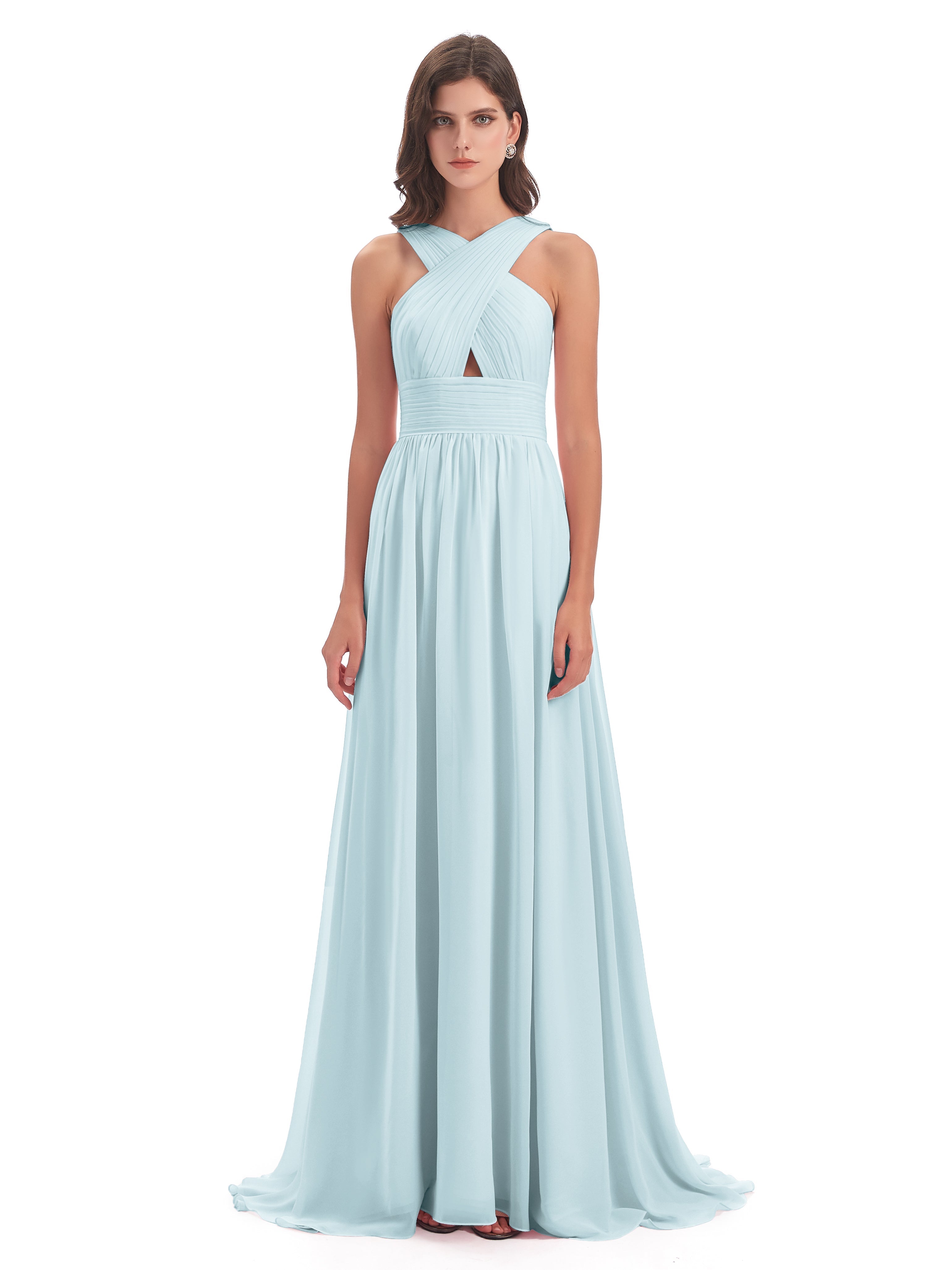 Robe De Demoiselle D'Honneur Brume Balayage/Pinceau Traîne Bretelle Mousseline Robes Demoiselle D'Honneur