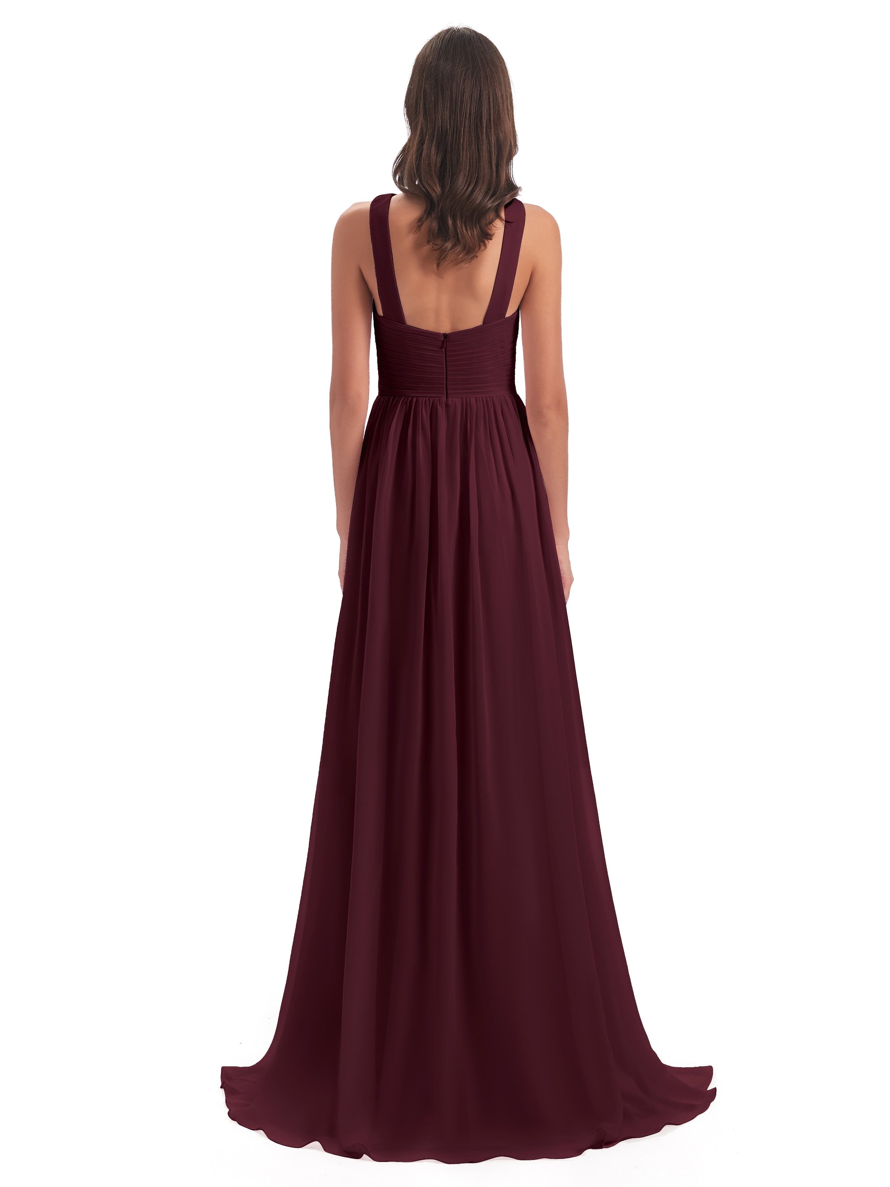 Robes De Demoiselle D'Honneur Cabernet Balayage/Pinceau Traîne Bretelle Mousseline Robes Demoiselle D'Honneur