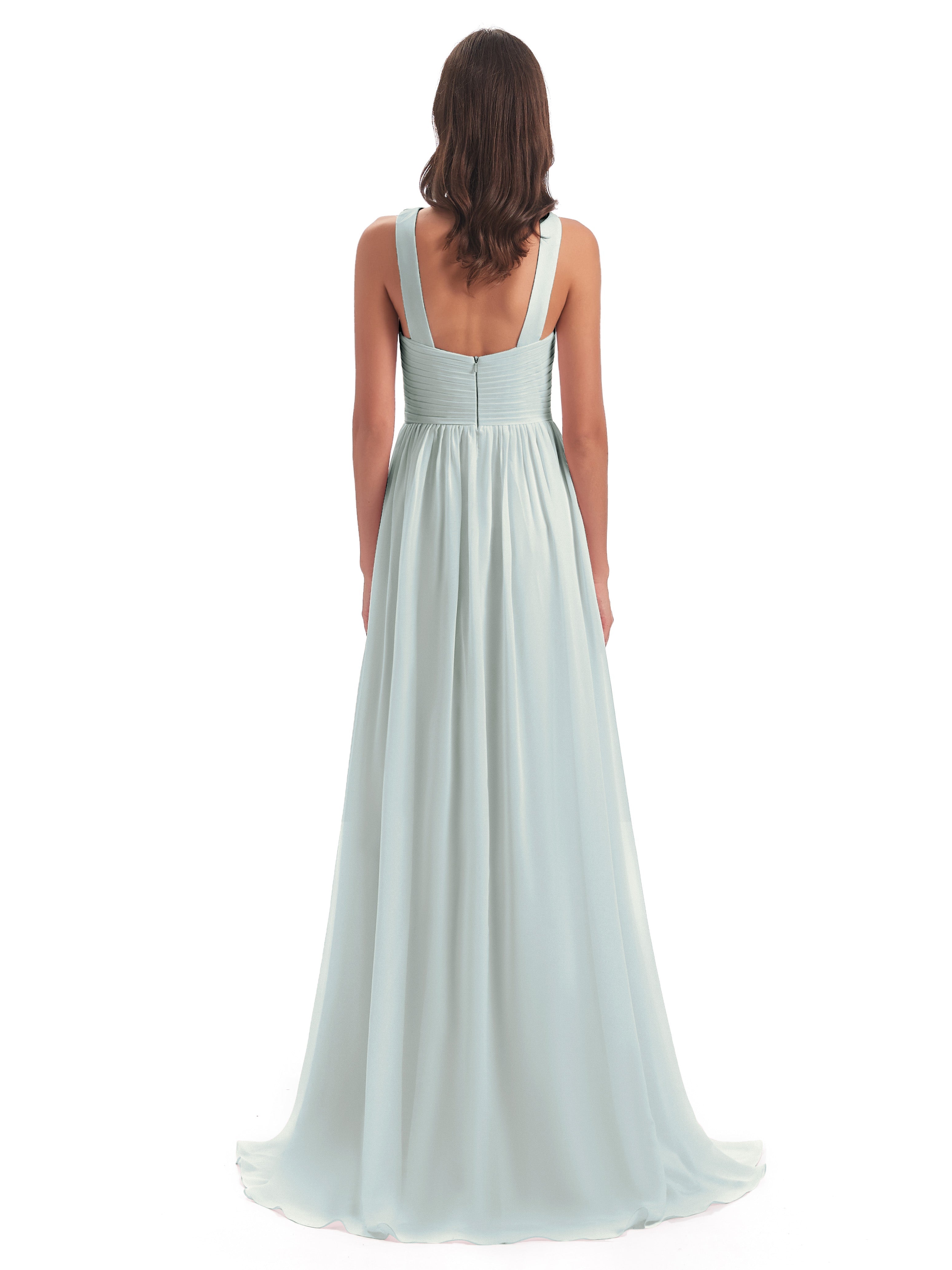 Robe Demoiselle D Honneur Celadon Balayage/Pinceau Traîne Bretelle Mousseline Robes Demoiselle D'Honneur