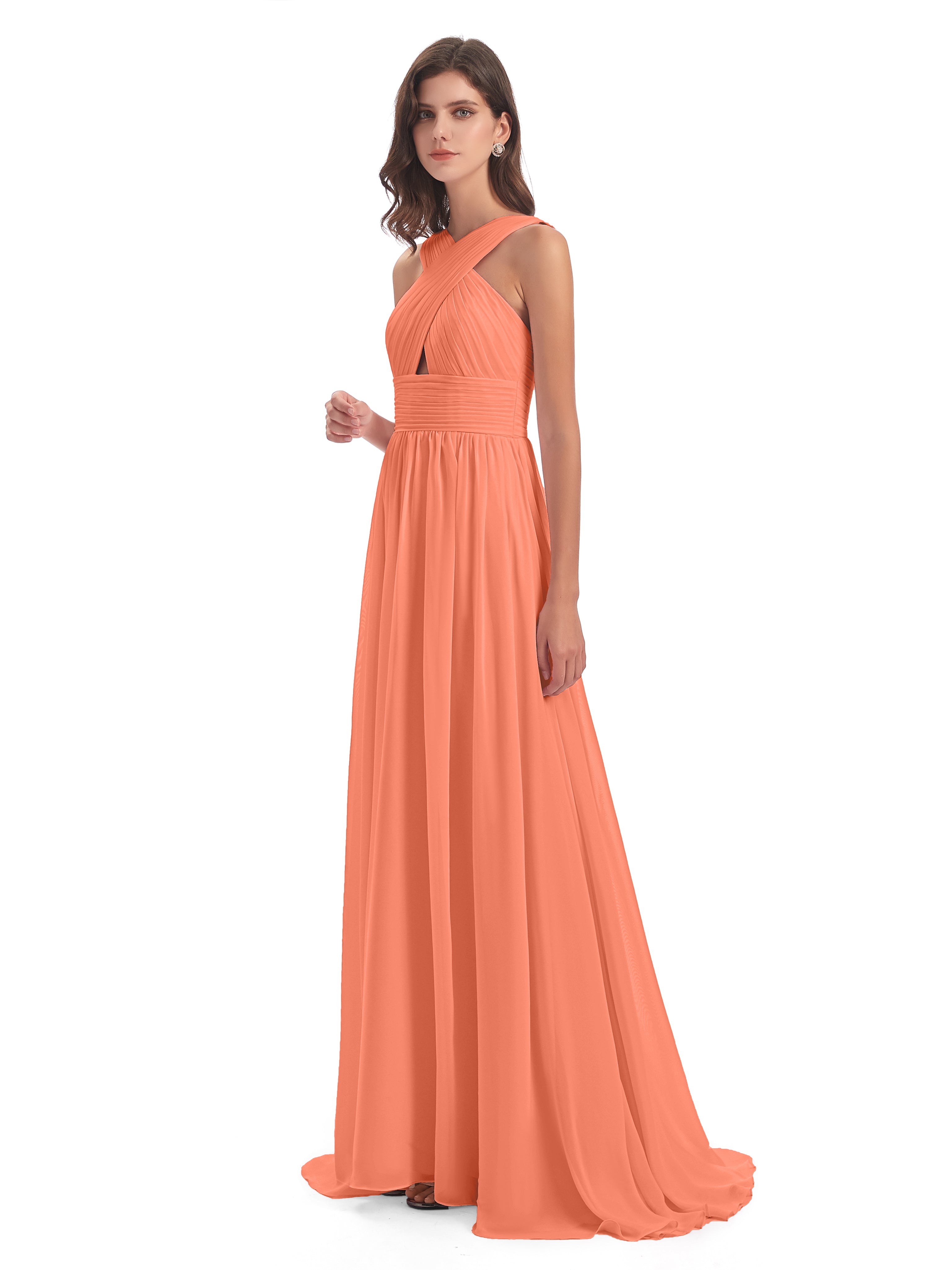 Robes De Demoiselle D'Honneur Coucher De Soleil Balayage/Pinceau Traîne Bretelle Mousseline Robes Demoiselle D'Honneur